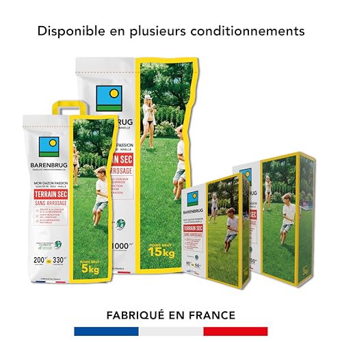 BARENBRUG - Gazon Terrain Sec sans arrosage - Résiste à la Chaleur et à la Sécheresse - Forte Réduction de l'Arrosage - Autoréparation Naturelle - 5KG - 7