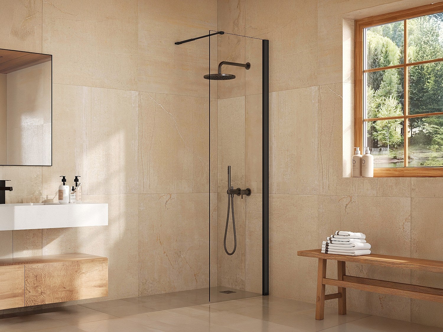 Ścianka prysznicowa do kabiny walk-in - Czarny mat - Szkło 5 mm - 60x200 cm - DAREN