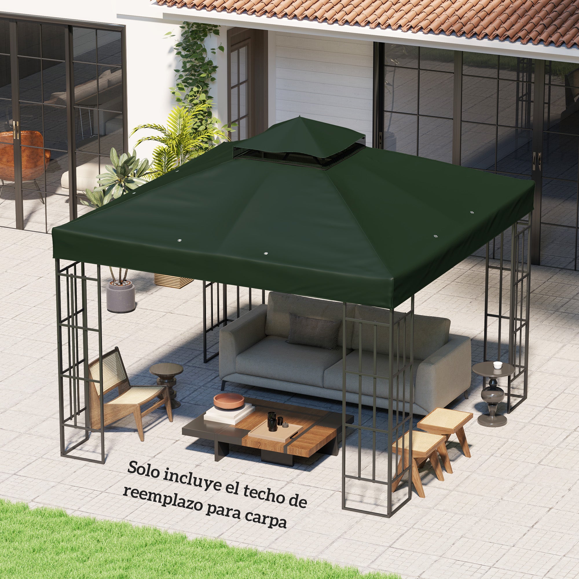 Store remplacement 3x3m double toit drainage UPF30+ vert | Leroy Merlin