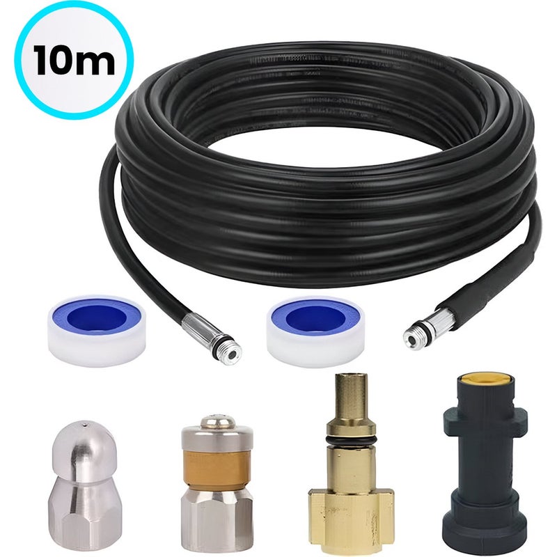 Zestaw do czyszczenia rur spustowych - Wąż kanalizacyjny pasujący do myjek wysokociśnieniowych Kärcher K2, K3, K4, K5, K6, K7 i Lavor - 10M