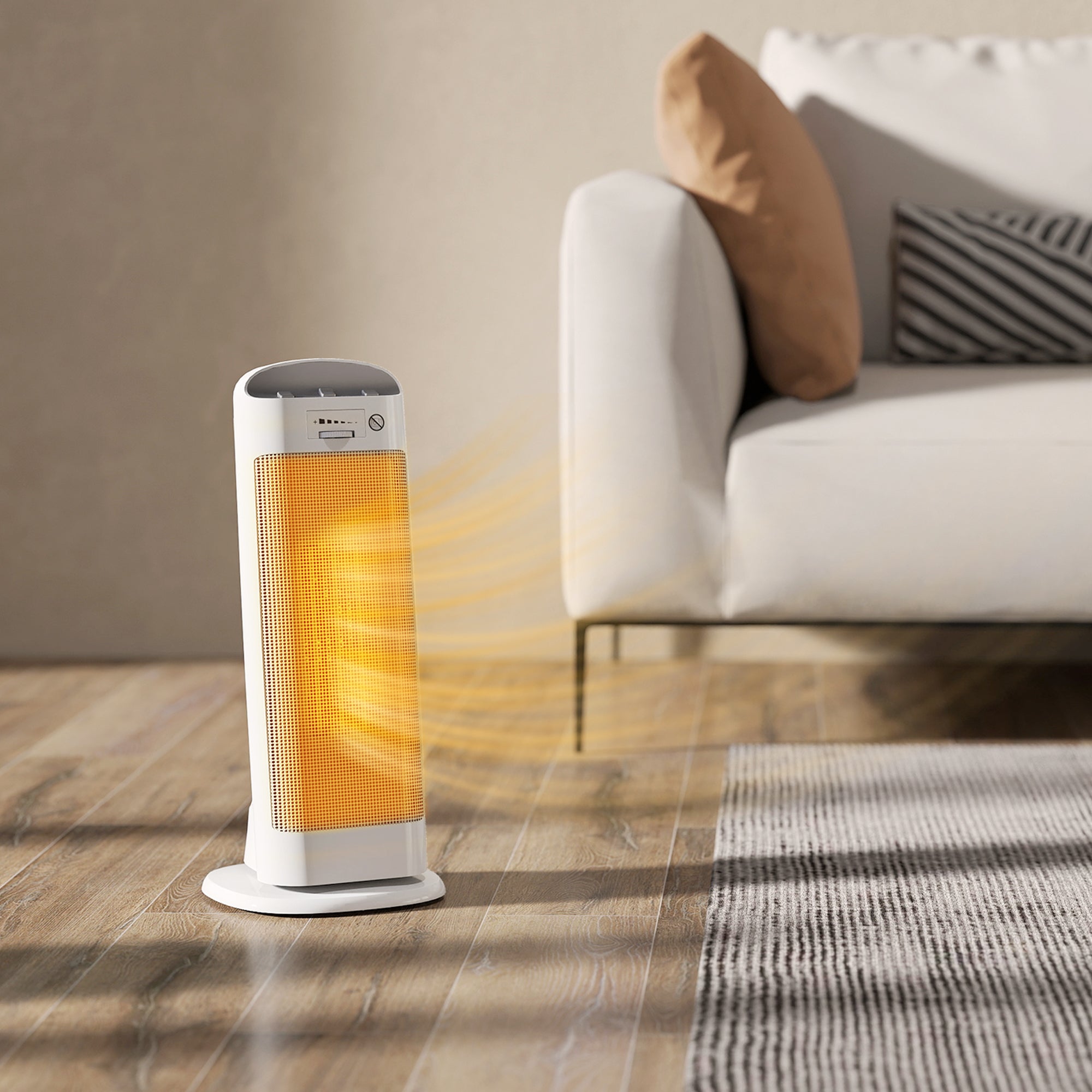 Chauffage d'appoint en céramique 2000 W, radiateur électrique soufflant 4 modes, thermostat réglable, 20x20x49cm, blanc - 4