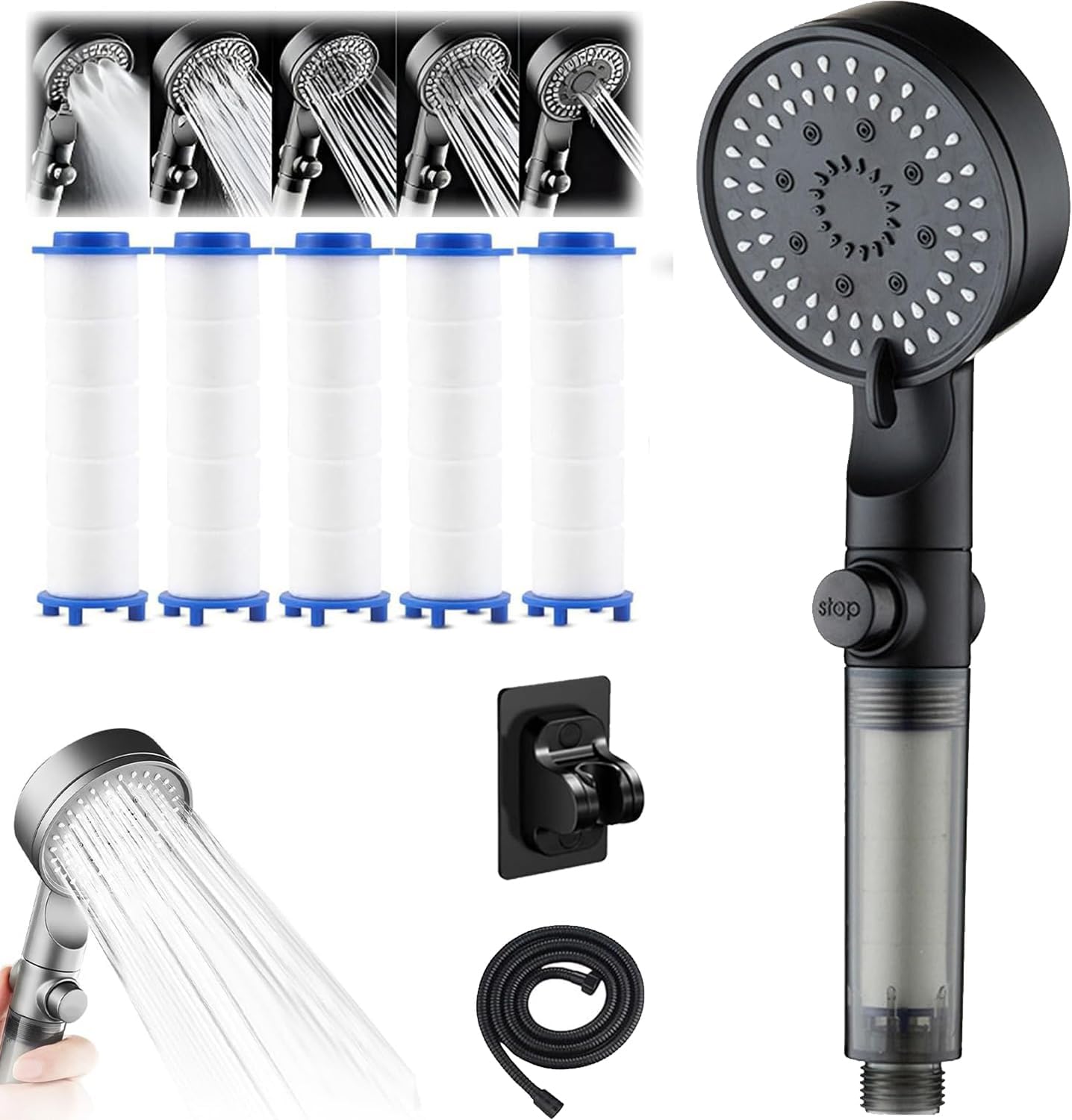 Soffione Doccia Alta Pressione Con Tubo 1,5 M – 10 Modalità, Filtro Acqua Integrato, Anticalcare, Uccelli In Silicone, Per Pelle Sensibile