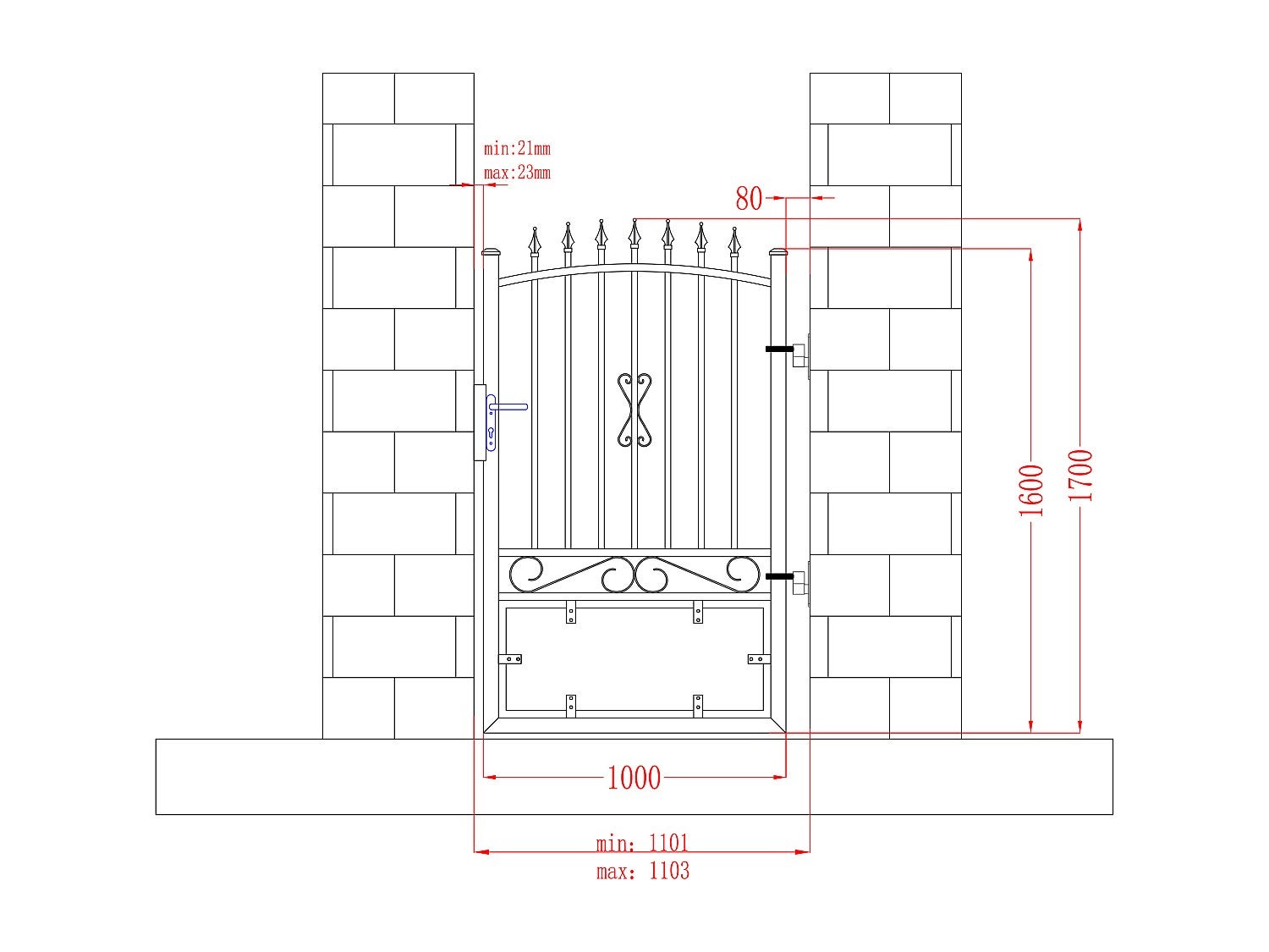 Portillon battant aluminium ajouré L110 x H170 cm noir NERBIS - 5