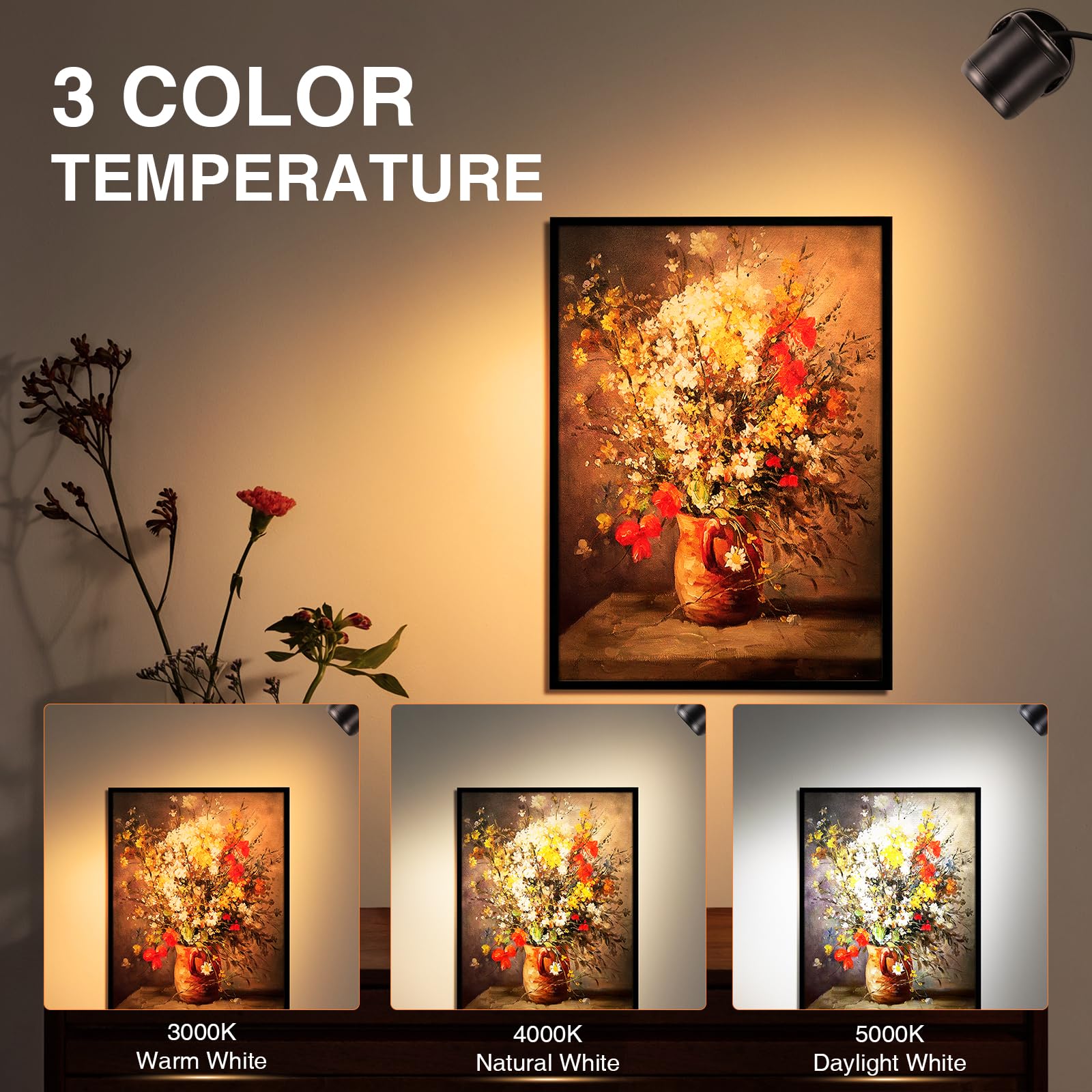 Spot LED, 3 températures de couleur, 3 W, plug-in avec fonction mémoire, lampadaires d'intérieur avec télécommande, intensité variable - 4