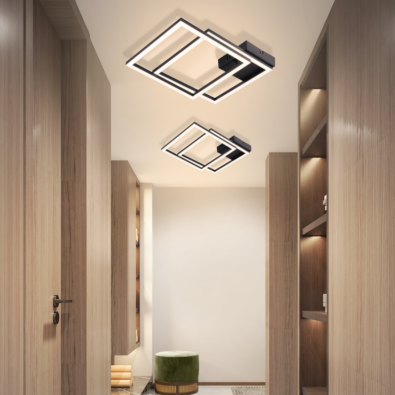 Nettlife Plafonnier LED pour chambre à coucher - Lampe de salon noire 24 W, lampe de cuisine blanche neutre 4000 K, design moderne et orientable - 2