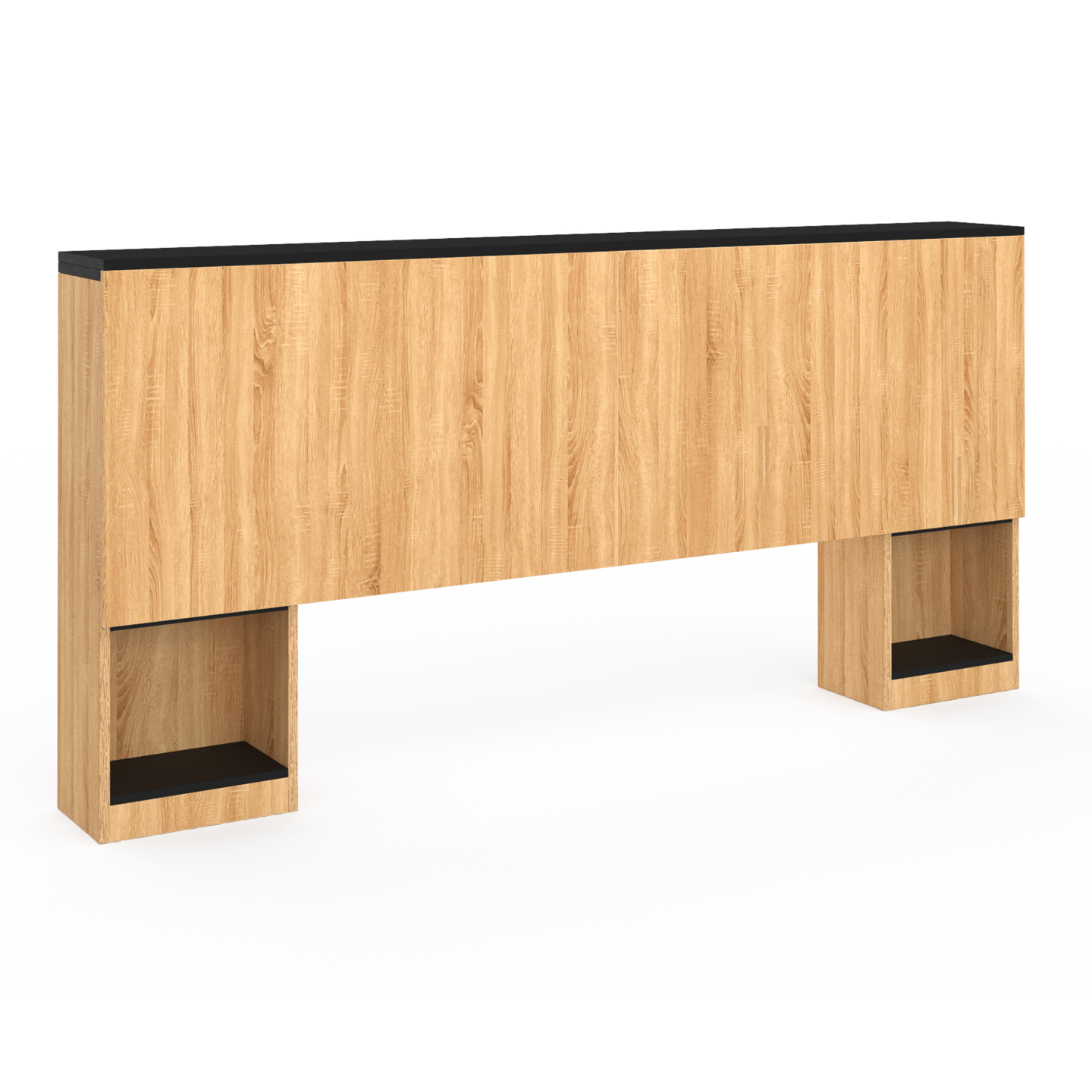 Tête de lit sur pied extensible avec chevets coulissants CATBA pour lit 140 et 160 cm façon bois et noir - 4