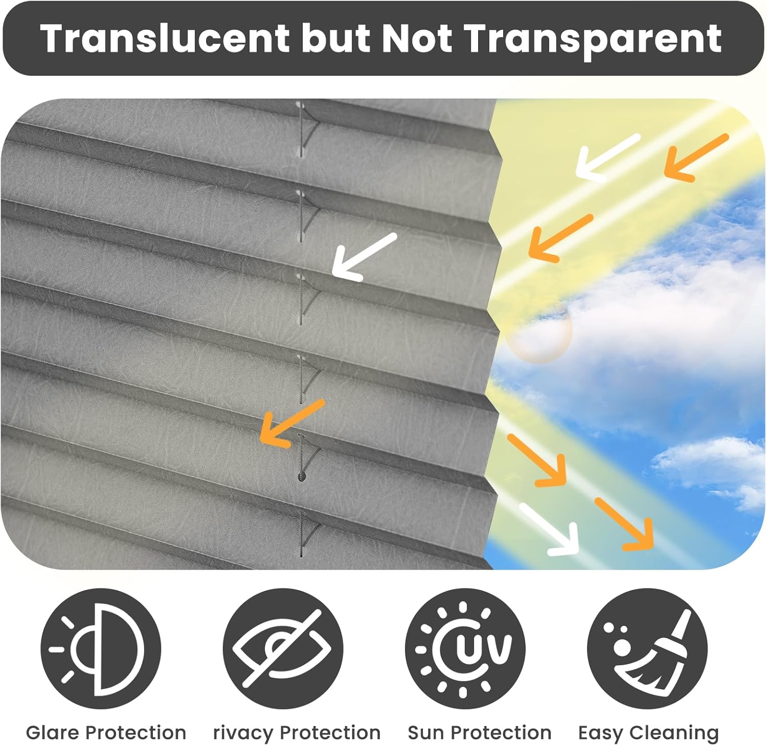 WOLTU Store Plissé sans Perçage，50x130 cm， Store Occlutant avec Ventouses sous Vide, Gris - 5