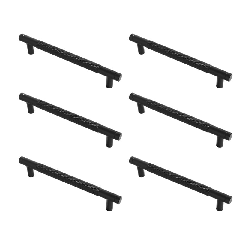 Uchwyty meblowe radełkowane, uchwyty do szafek kuchennych, uchwyty do szuflad, rozstaw osi 128 mm, 6 sztuk (czarne)