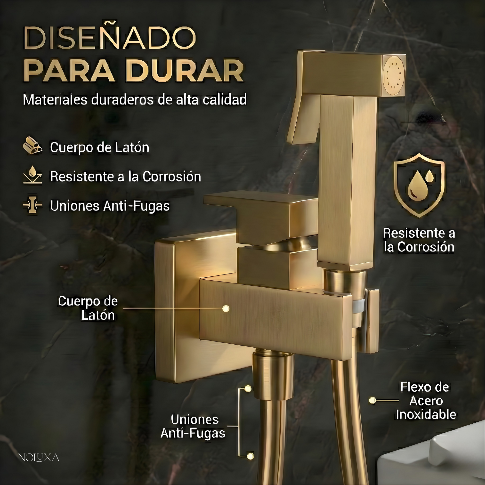 IMEX - Ducha Bidet Agua Fría y Caliente | Grifo Bidet Empotrado para WC Oro Cepillado | Grifería Sustituto de Bidé | Serie Irlanda | Color Dorado - 4
