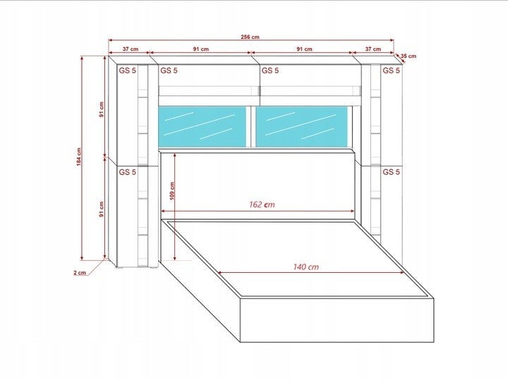 Tête de lit avec rangement Armoire - pont de lit PANAMA 14/M/S/5-1A chêne sonoma 256x184x35cm - 2