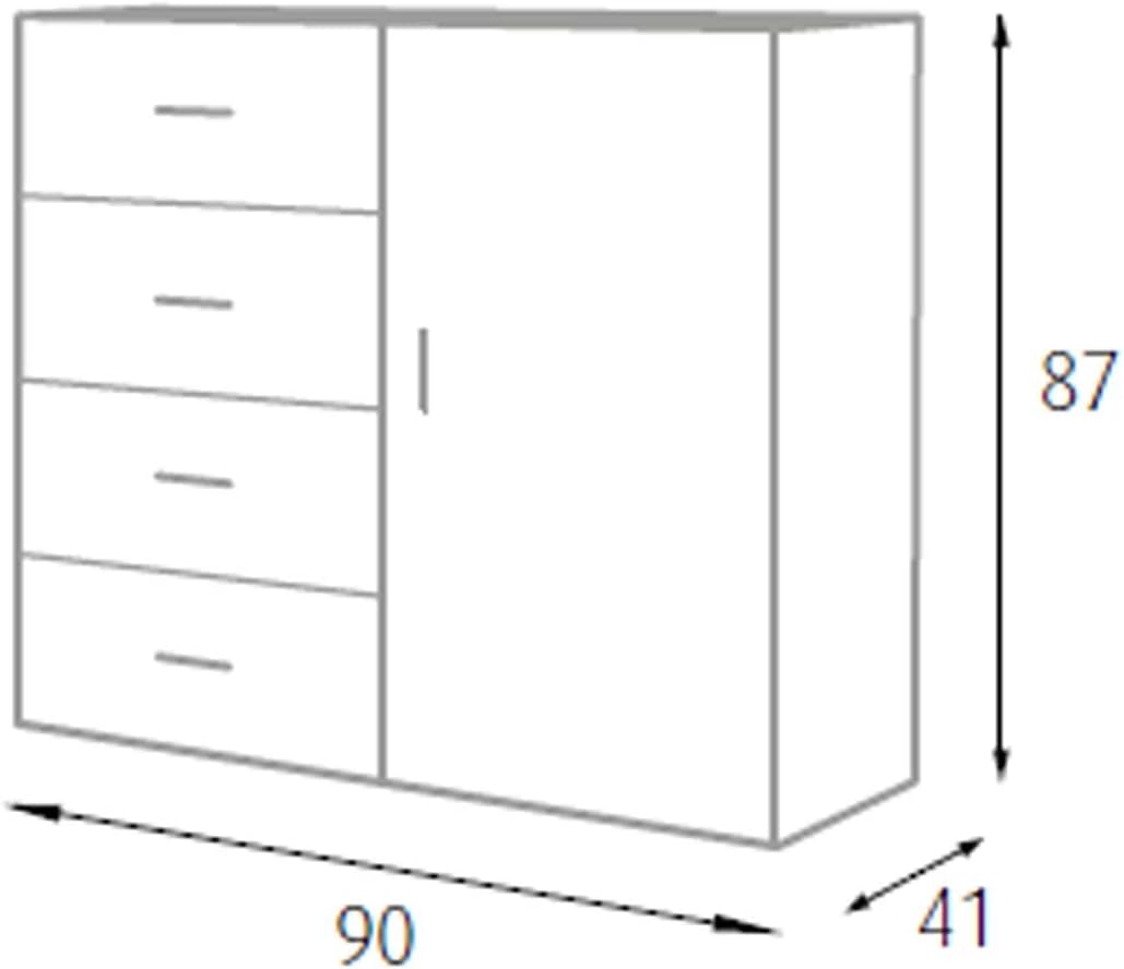 King Home CASSETTIERA 4 CASSETTI + 1 ANTA 90x41x87h cm rovere - 4