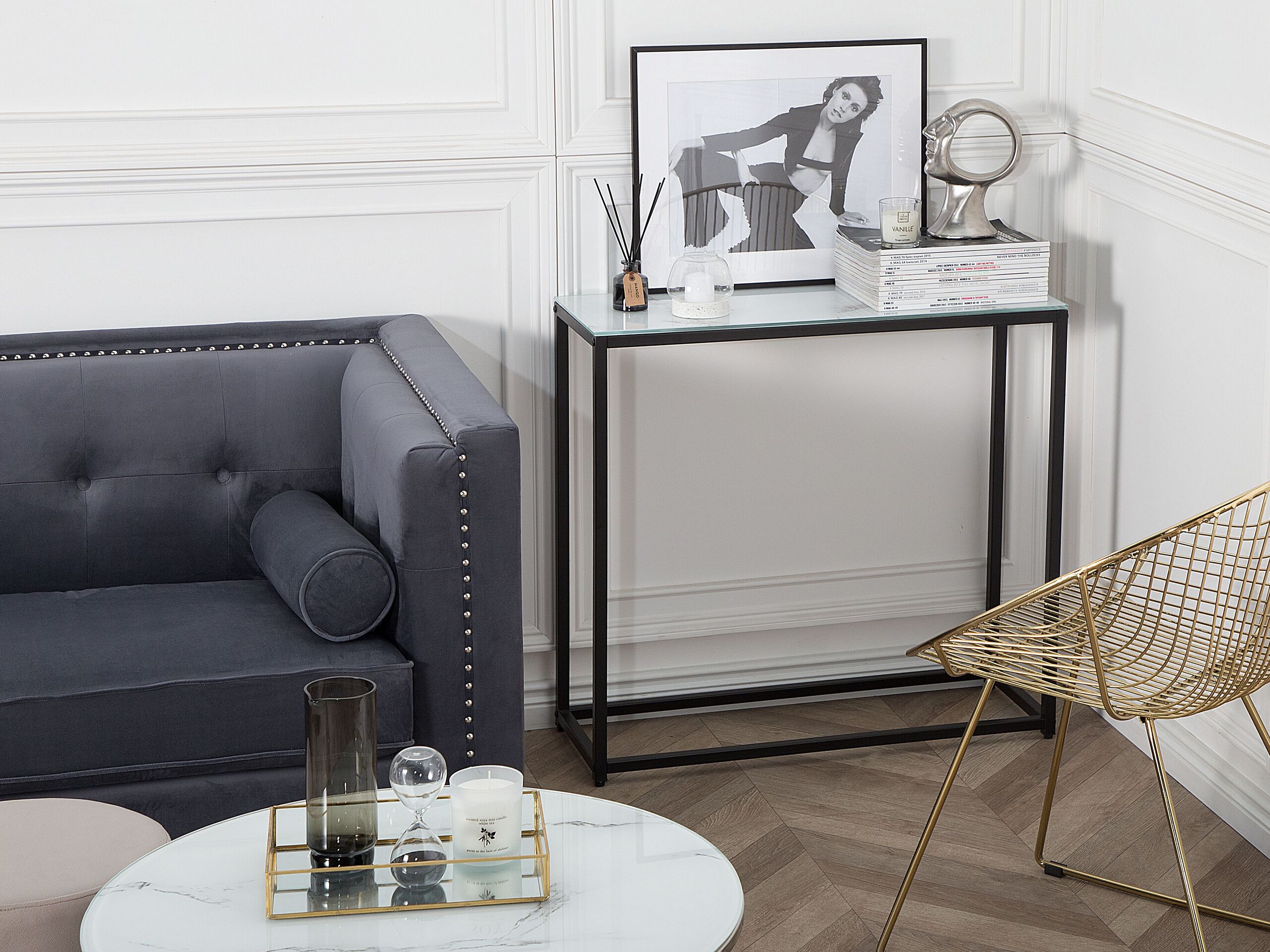 Tavolino consolle DELANO Vetro temperato Marmo/ Nero - 2