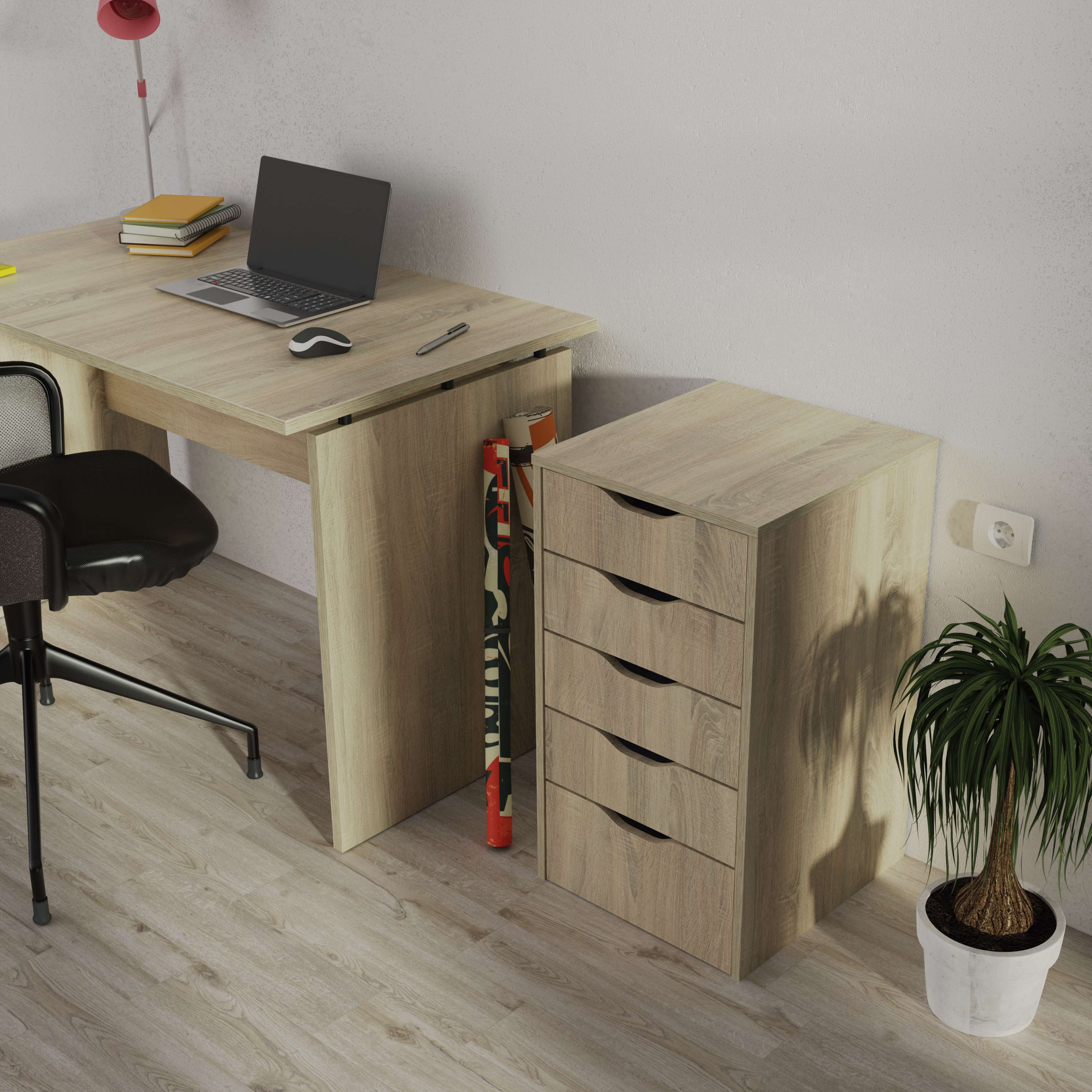 Commode de bureau 5 tiroirs Eko, couleur chêne Cambrian, 71 x 40 x 43 cm - 4
