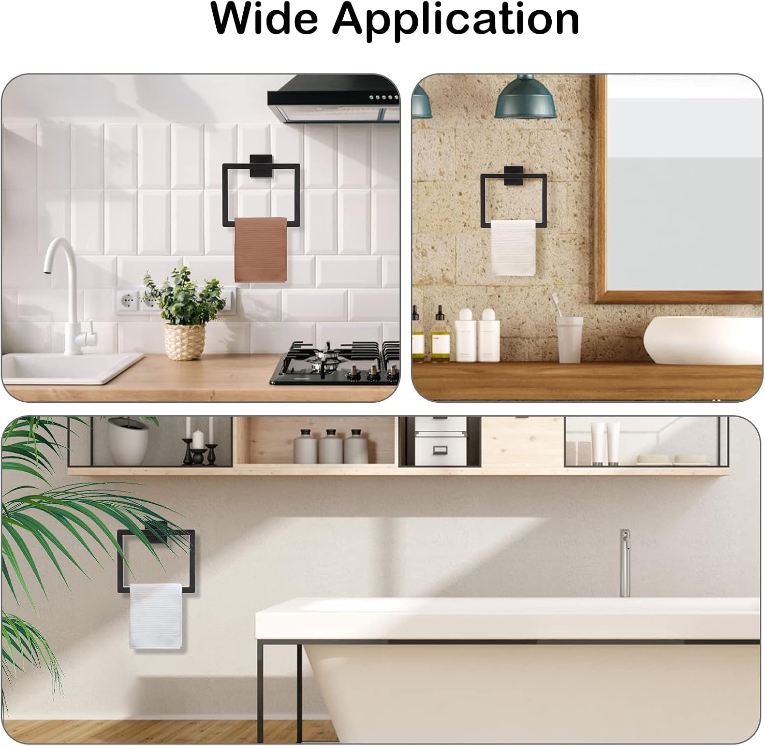Lot de 2 barres porte-serviettes carrées noires mates, porte-serviettes de salle de bain moderne, porte-serviettes mural en acier inoxydable SUS304 - 6