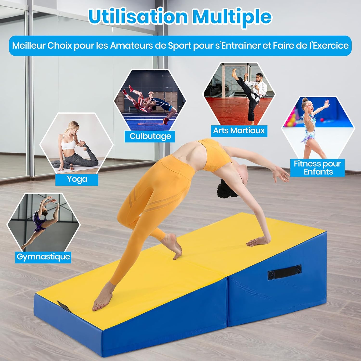 Tapis Gymnastique Pliable, Matelas de Gymnastique Incliné avec Mousse EPE, Housse en PVC,pour Exercices Intérieur/Extérieur, Domicile - 5