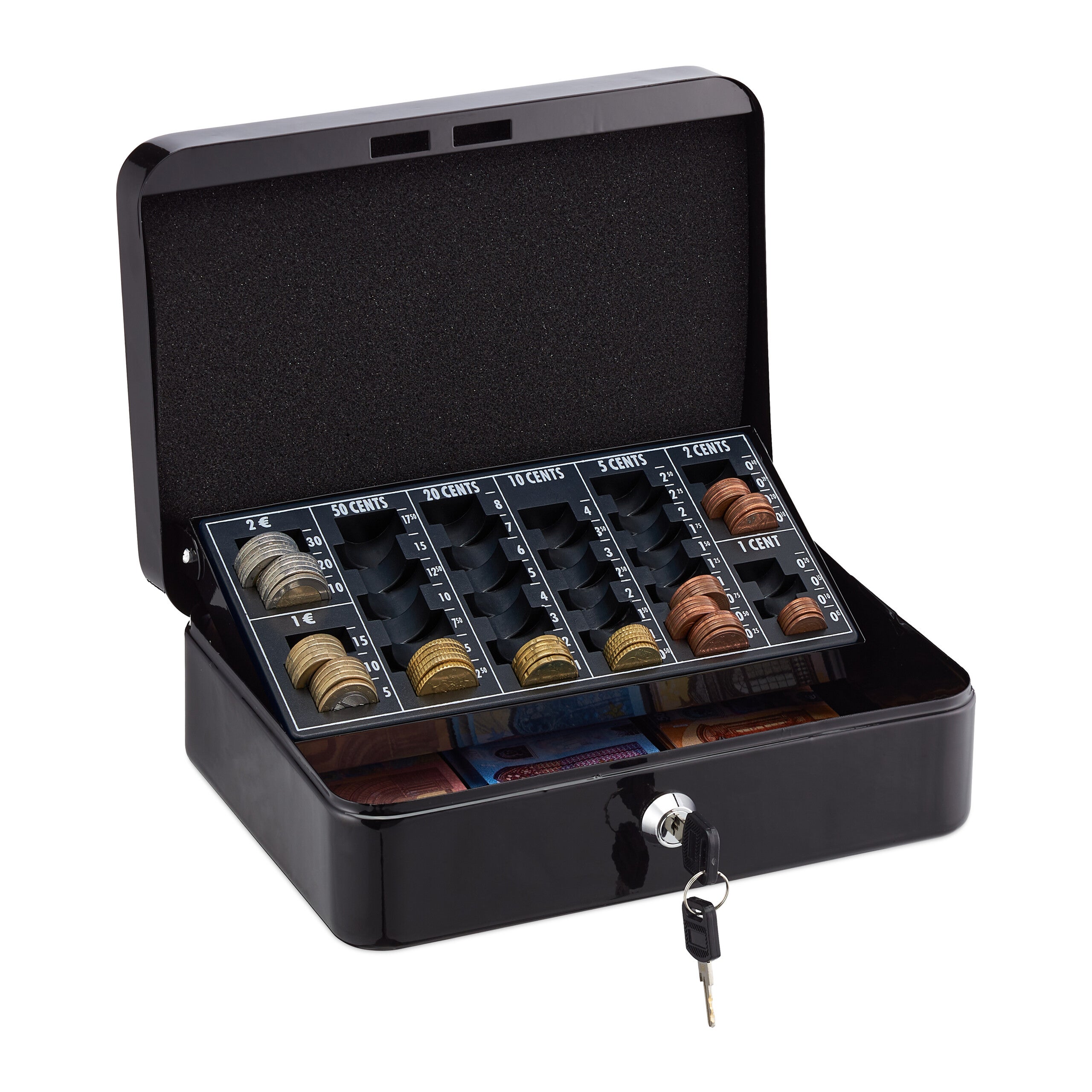Caisse à monnaie, verrouillable, fer, monnayeur, pour pièces et billets ...