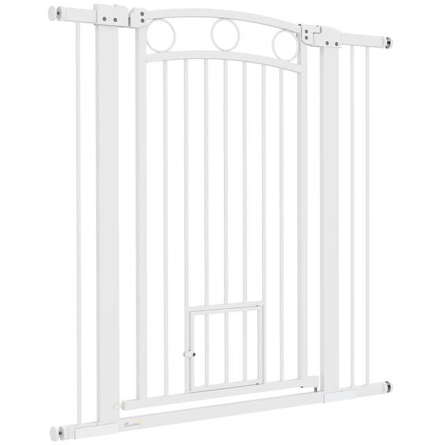 PawHut Cancellino per Cani Regolabile da 76-104 cm, Cancelletto Alto 106 cm con 2 Estensioni, Bianco