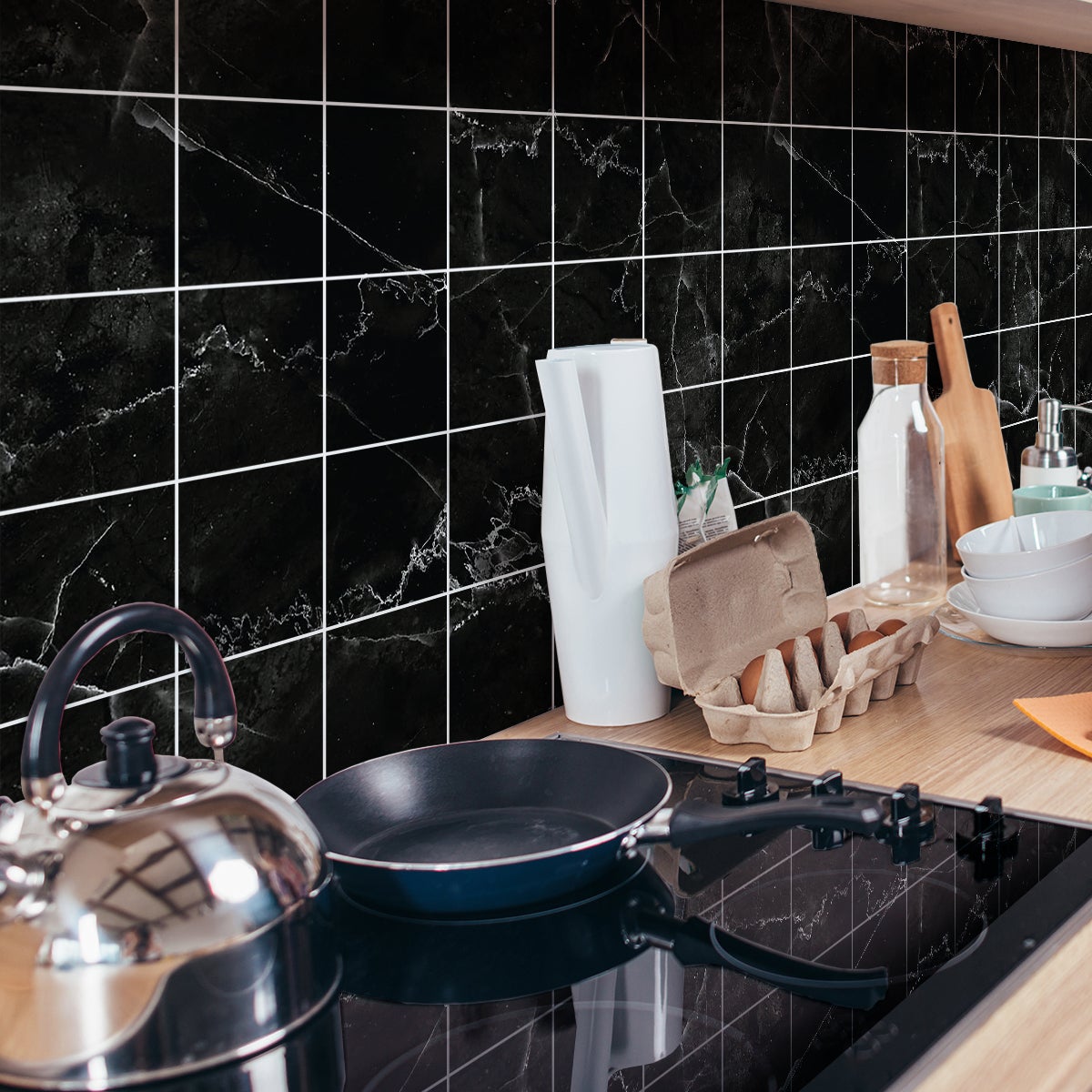 24 adesivi piastrelle di cemento marmo nero rio - Sticker adesivo - adesivi murali - 24stickers10x10cm - 5