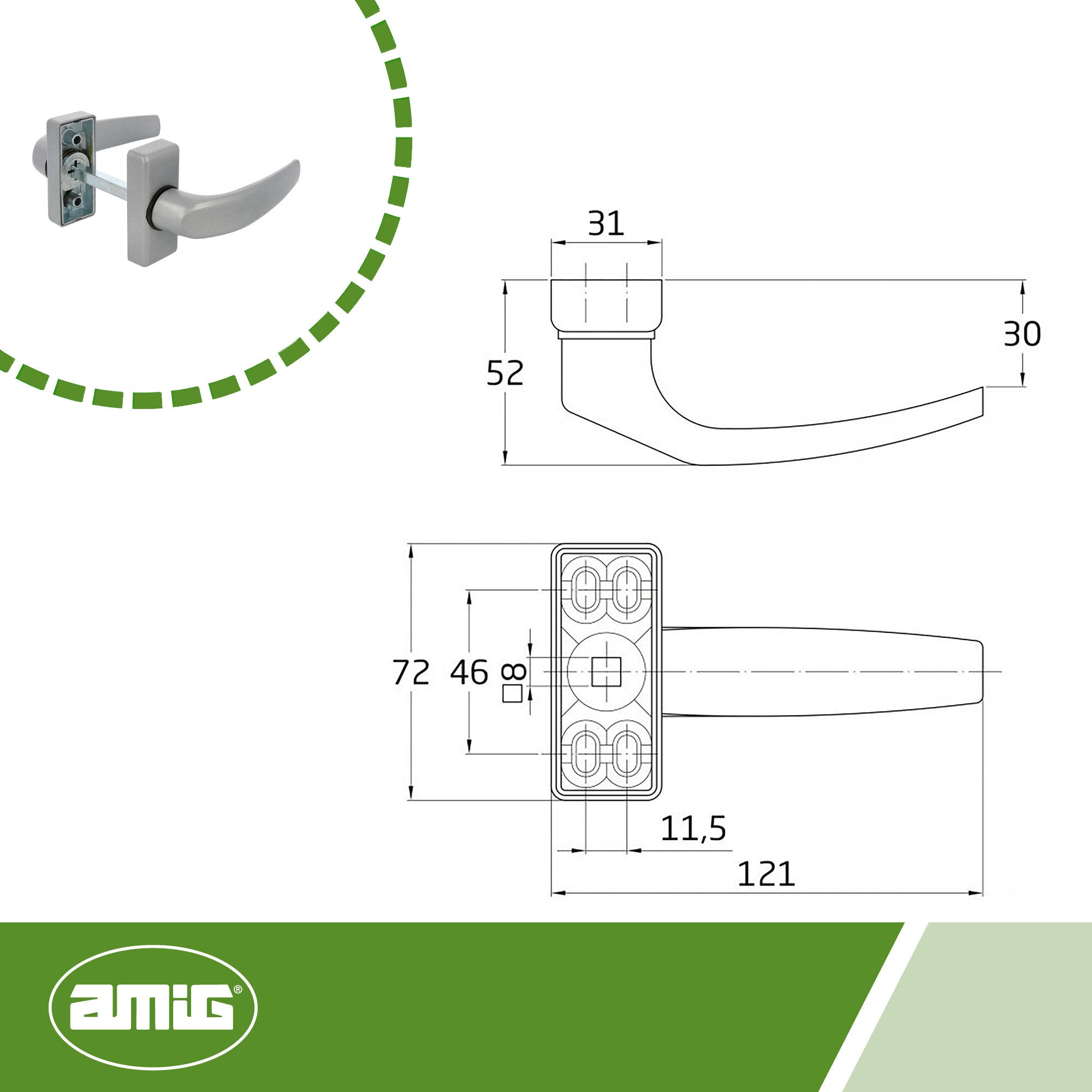 Amig - Set Maniglia per Porta - Modello Lena - Acciaio - 238 x 40 mm - Serratura di 85 mm - Colore: Cromato opaco - 6