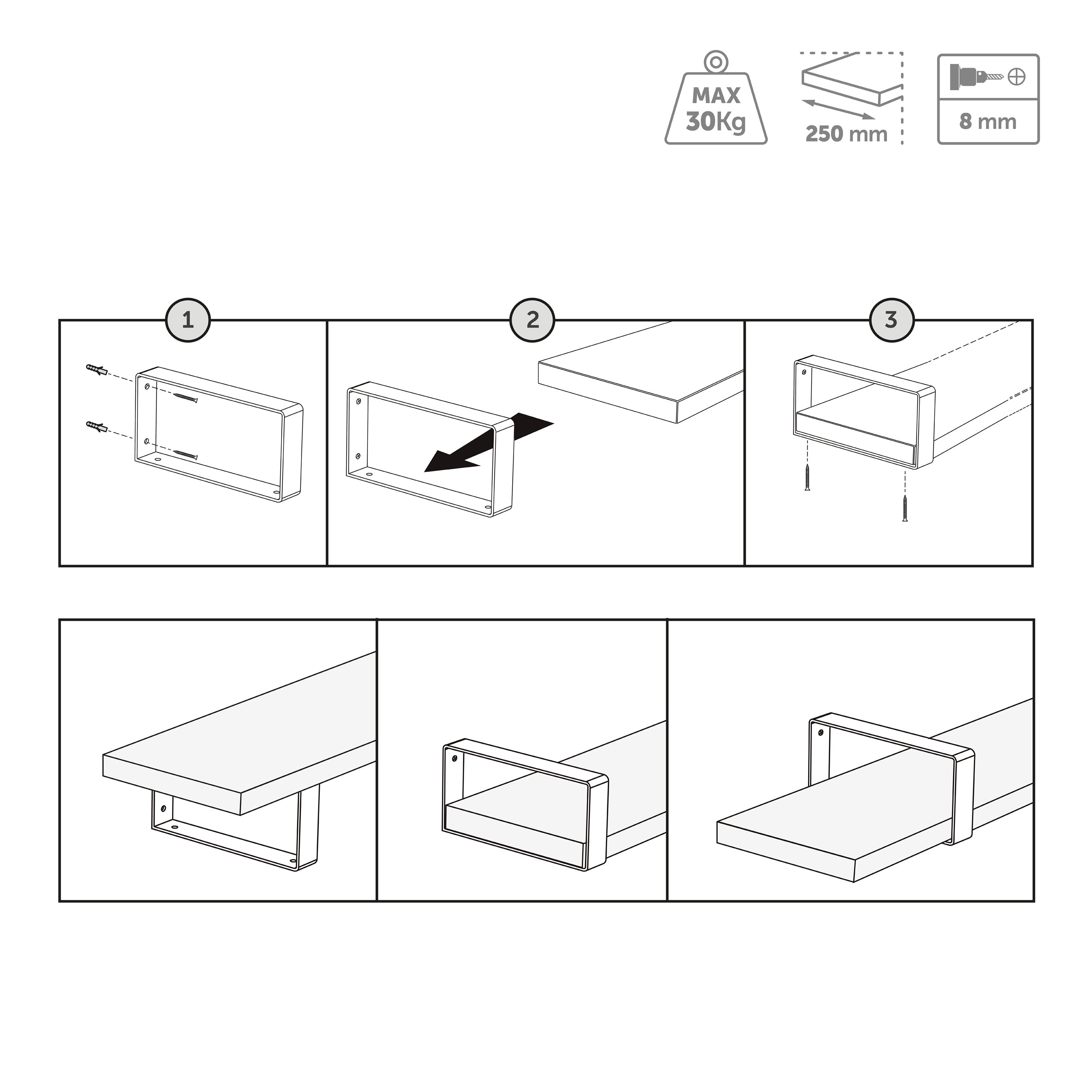 REI | Support mural pour étagère 1070 | 260 mm | 30 x 130 x 260 mm | Fer noir à pores ouverts | 30 kg - 3