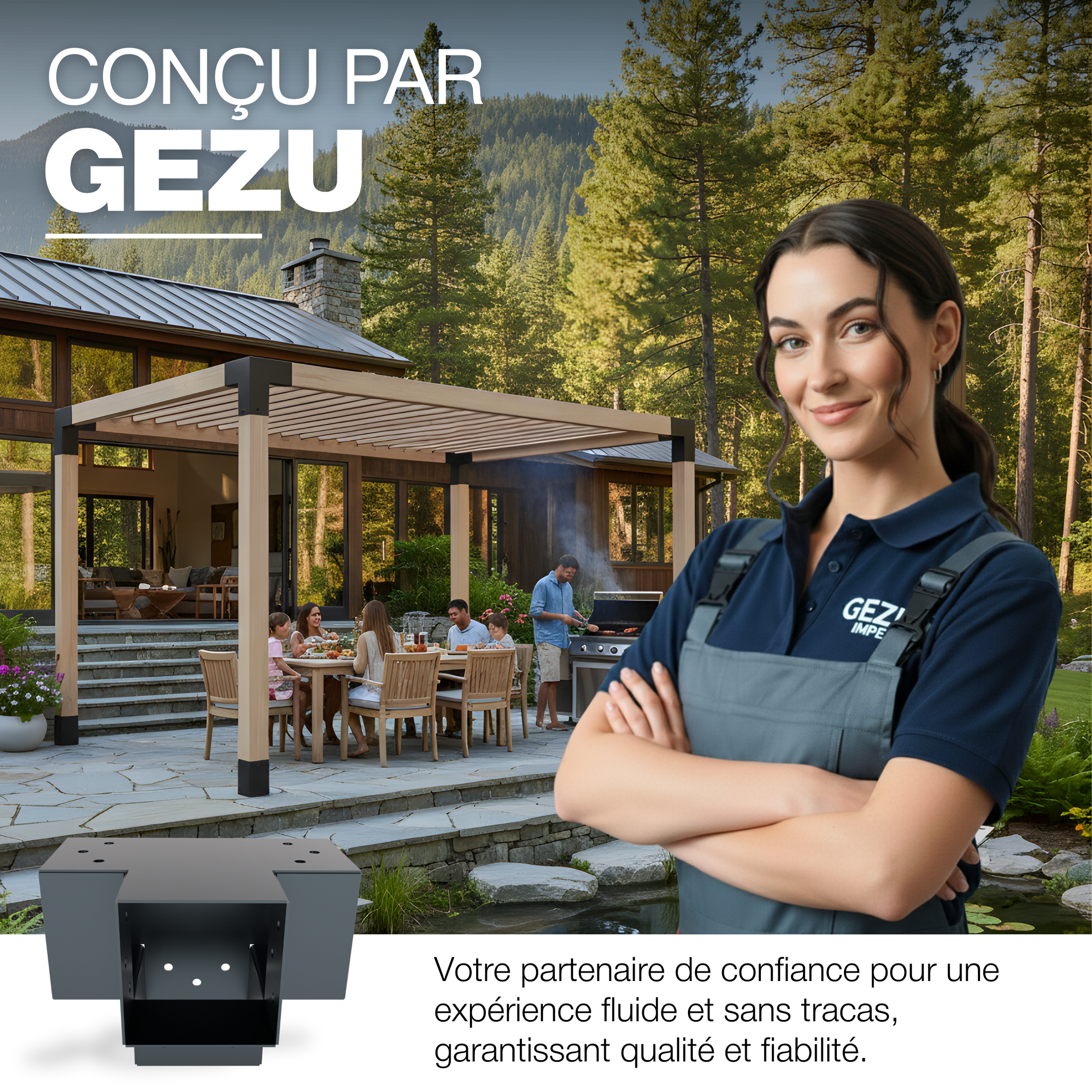 Connecteur de Poteau X 91x91 mm Revêtement en Poudre Anthracite Pergola Connecteur D’Angle 4 Voies Pavilon Support Bricolage Menuiserie GeZu Impex - 7