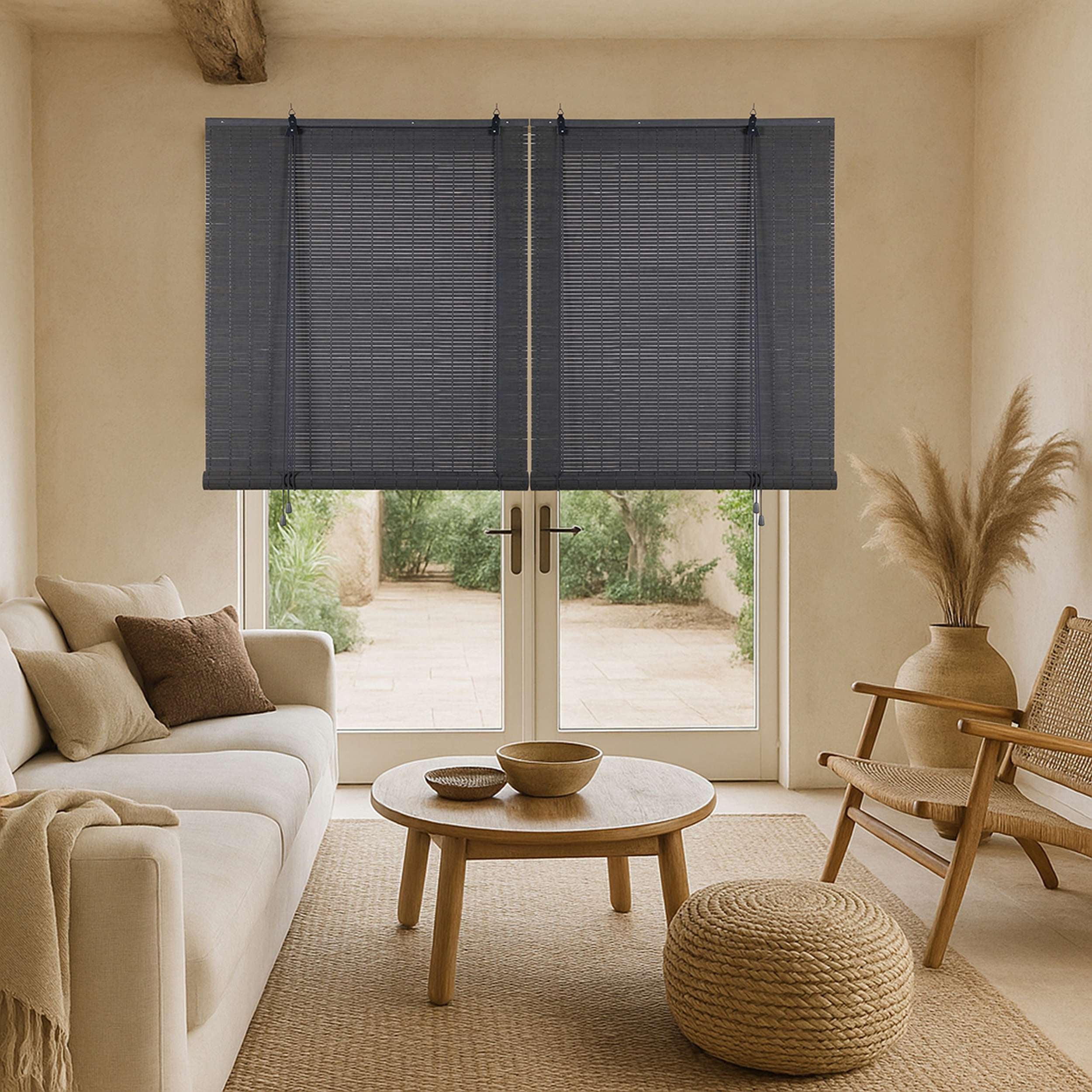 Store enrouleur à lamelles de bambou, store en bambou naturel gris 120 x 175 - 2