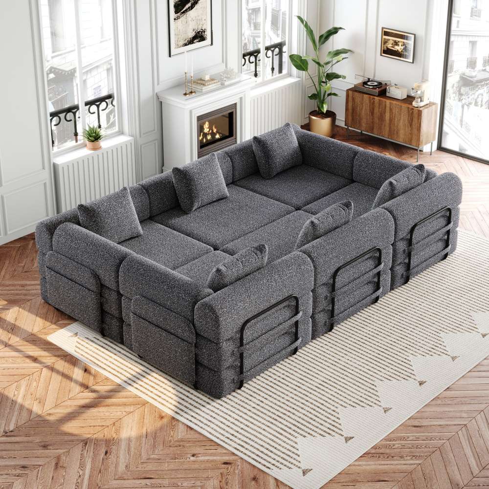 Canapé modulable 2 en 1, tapissé en chenille douce et résistante, rangement latéral intégré et structure métallique renforcée, idéal pour le salon - 5