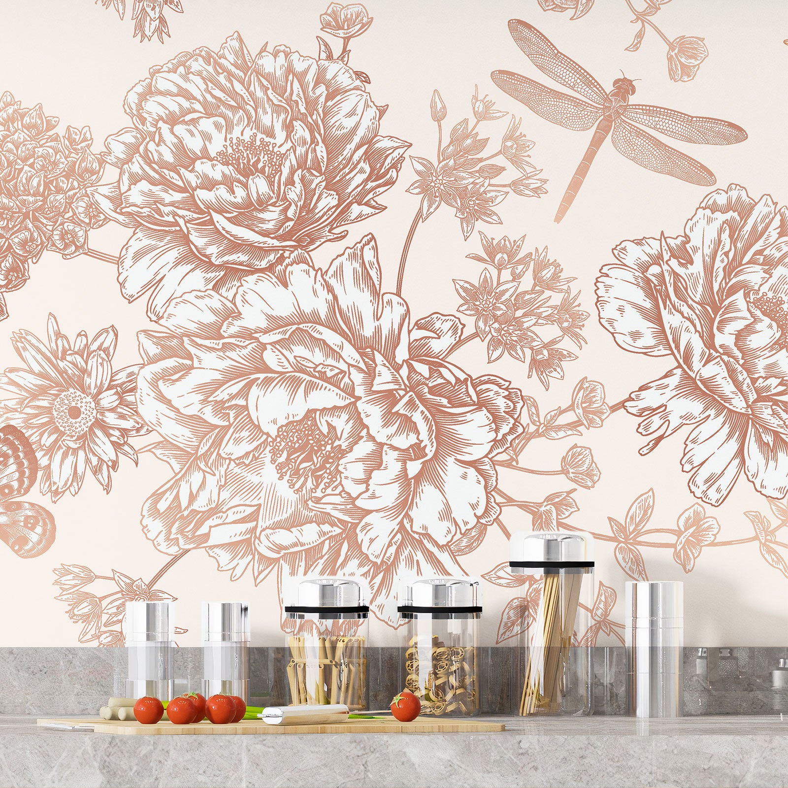 Crédence adhésive sticker décoratif pour cuisine - Fleurs papillons - Adhésif MAT - 90x135 cm - 4