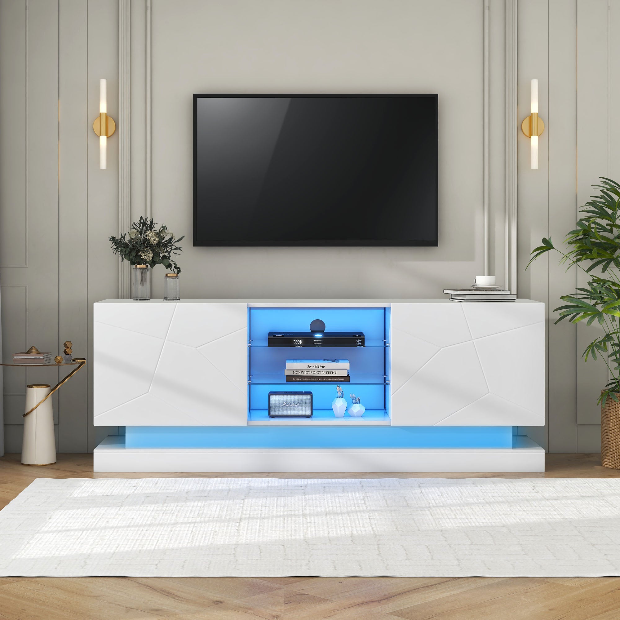 Nowoczesna szafka pod TV z kolorowymi diodami LED - odpowiednia do telewizorów 70