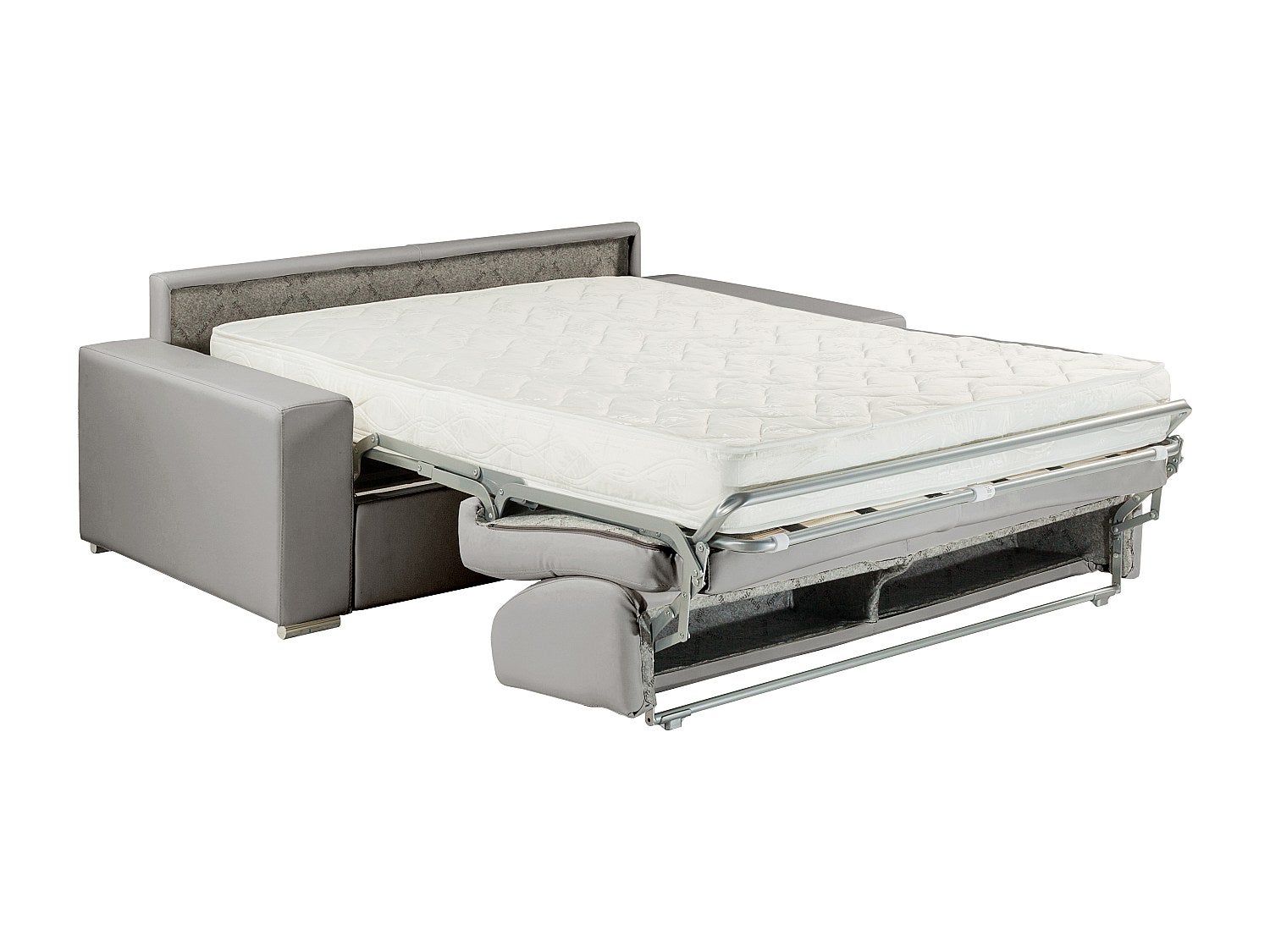 Canapé 3 places convertible express en simili EMIR - Gris - Couchage à lattes larges 140 cm - Matelas 18 cm - 3