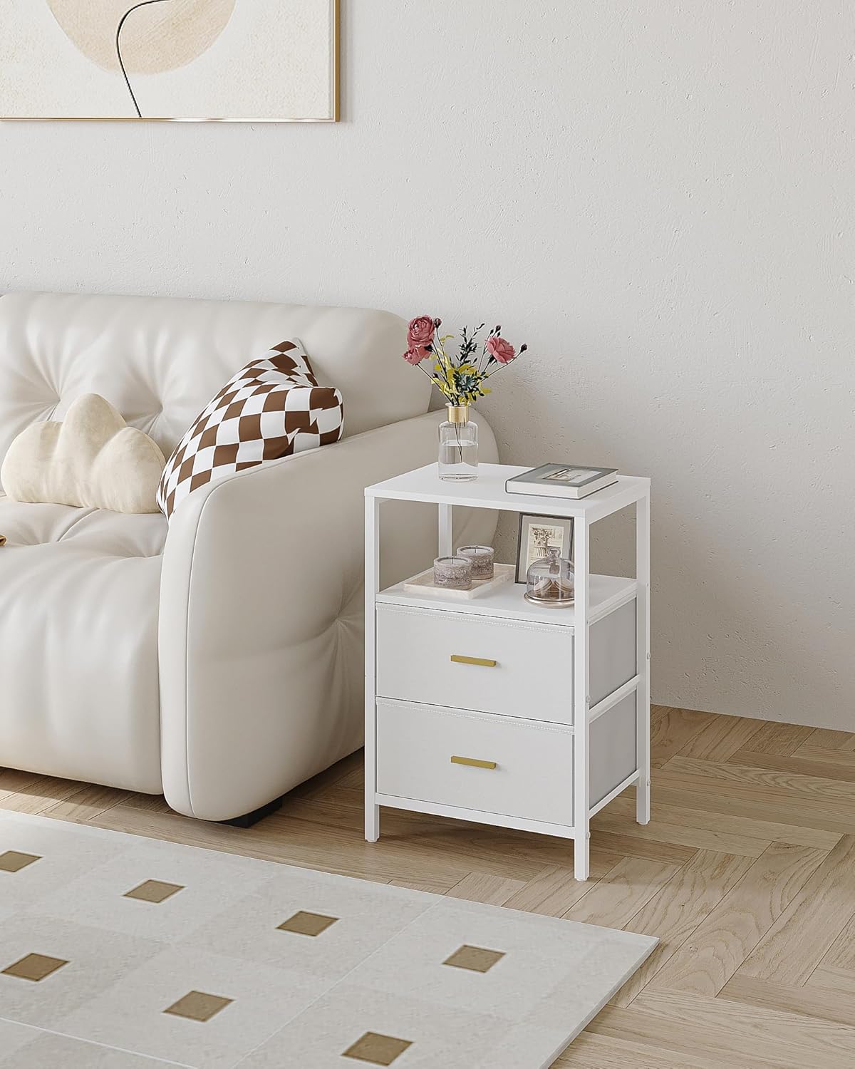 Mesita de Noche Juego de 2, Mesita Auxiliar con 2 cajones, Compartimento Abierto, Mesita de café, Mesita de Noche Dormitorio, para salón, Dormitorio - 2