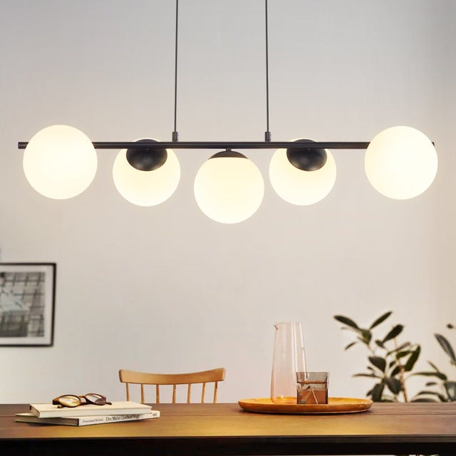 NETTLIFE Lampa wisząca czarna E27 Szklana lampa wisząca 5-płomieniowa Nowoczesna lampa do jadalni 150CM