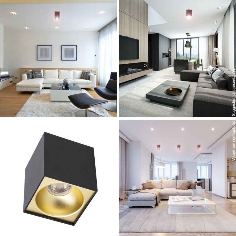 Xanlite - Plafonnier GU10 50W 2700K Carré large Noir et or - PL50CLNO - 3