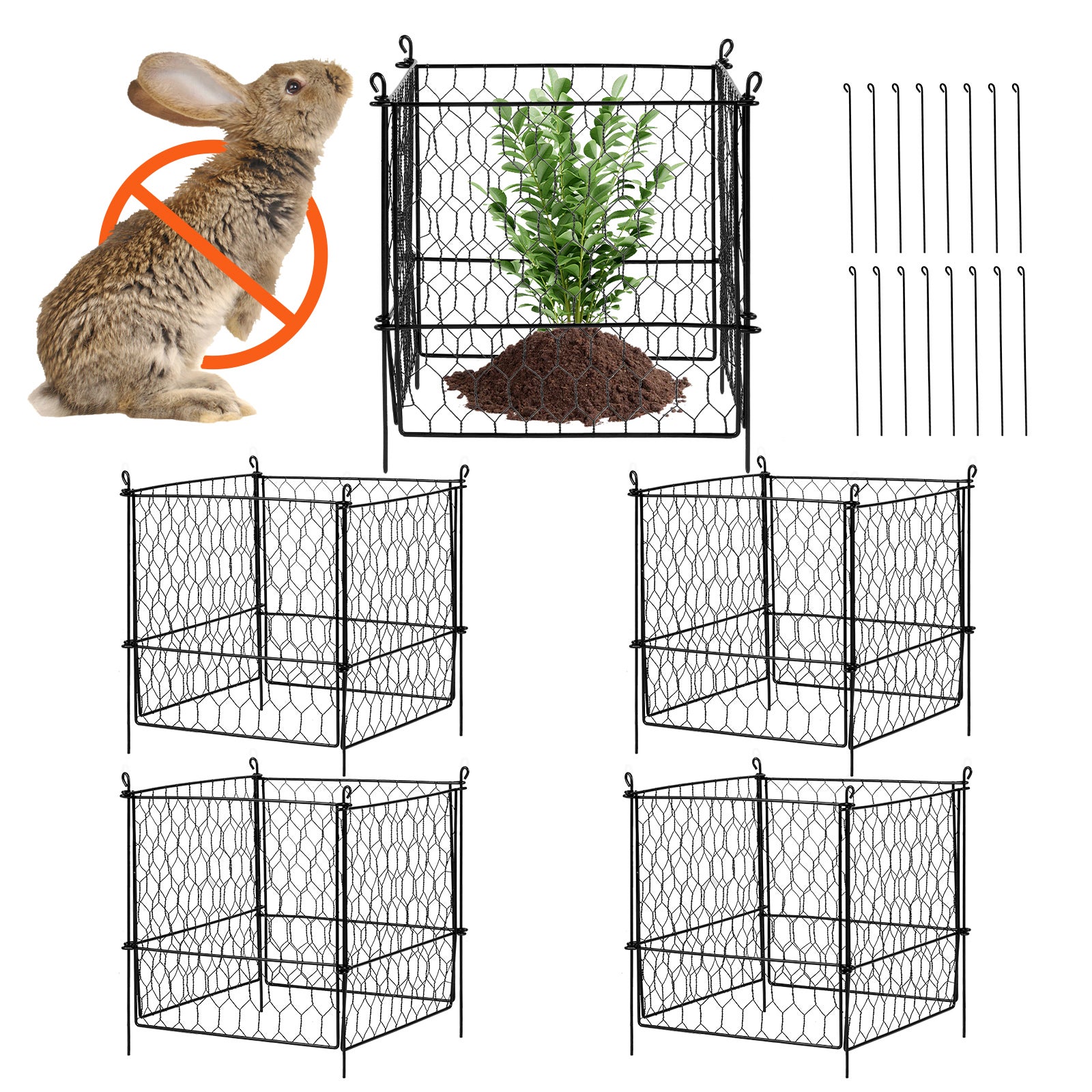 Lot de 4 cages grillagées pour plantes SucceBuy 34 × 34 cm, clôtures extérieures solides, protège fleurs, légumes et plantations - 3