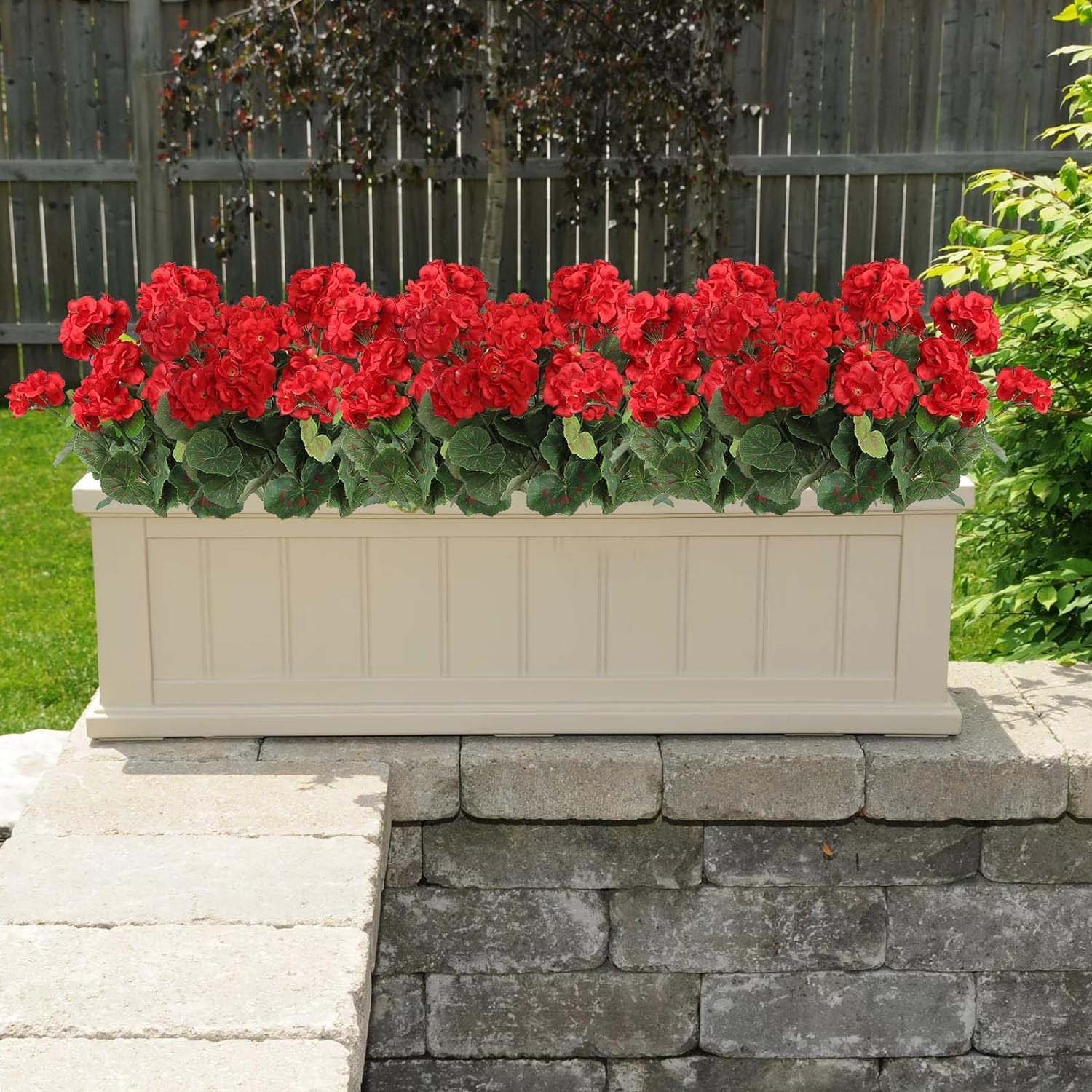 7 ramos geranios rojos artificiales resistentes a los rayos UV, flores para cementerio, balcón, jardín, hogar, primavera, decoración - 5