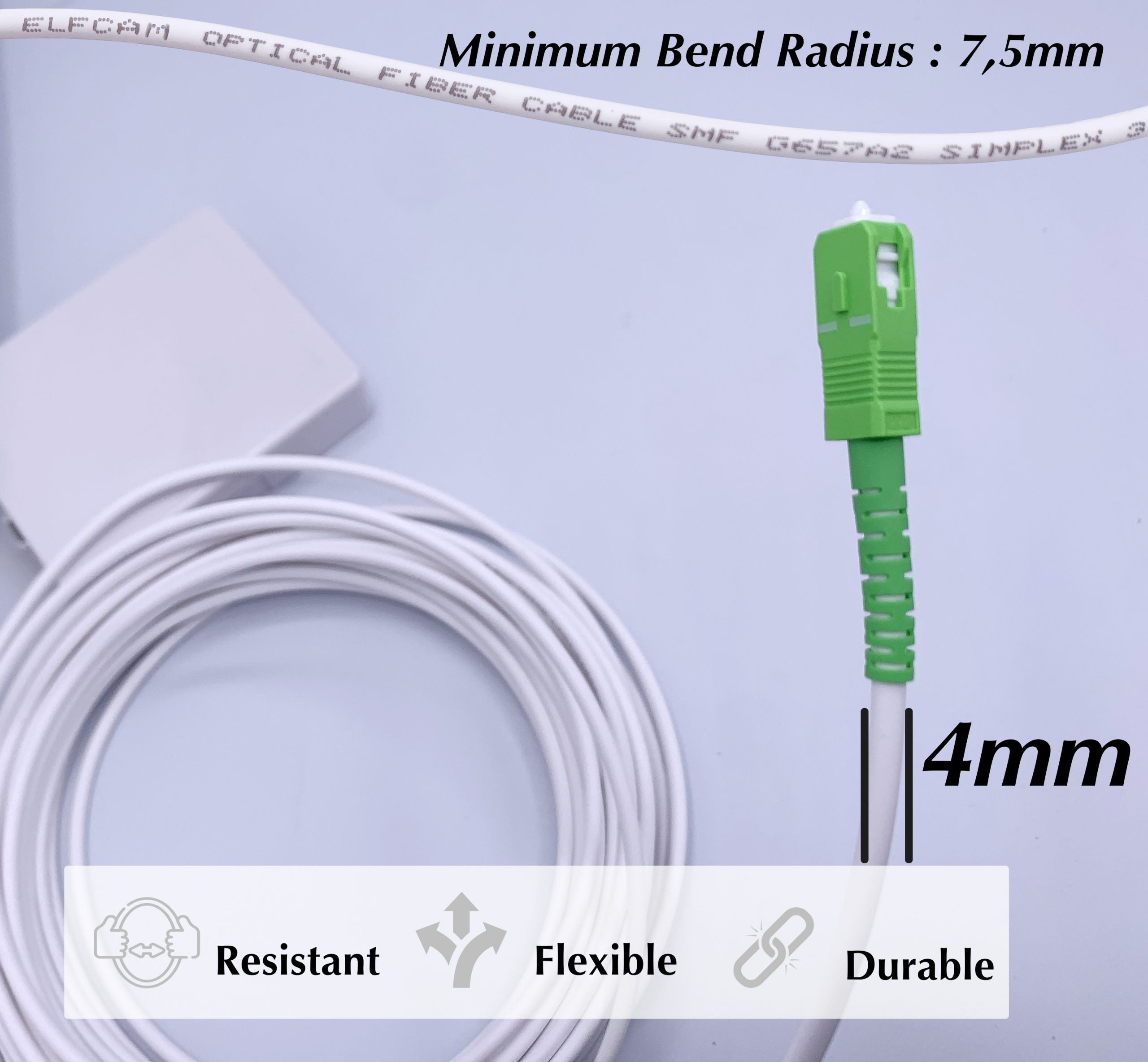 Elfcam® - 10 Metres Cable Fibre Optique Renforce SC/APC a SC/APC Simplex Monomode (Diametre: 4,0mm), Equipe d'une PTO, Rallonge Ut... Debit - 6