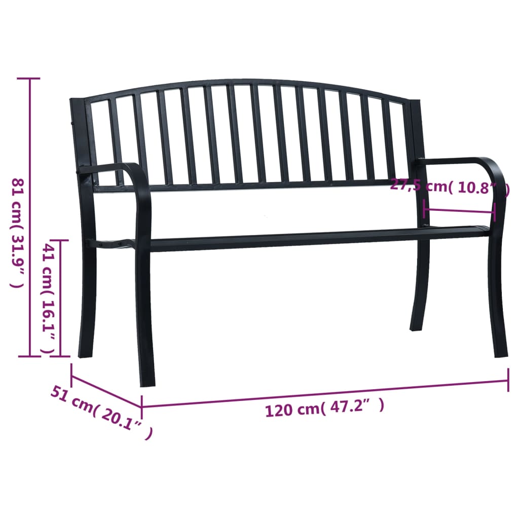 Banc de jardin en acier noir 120 cm - COMFORTXL - 7