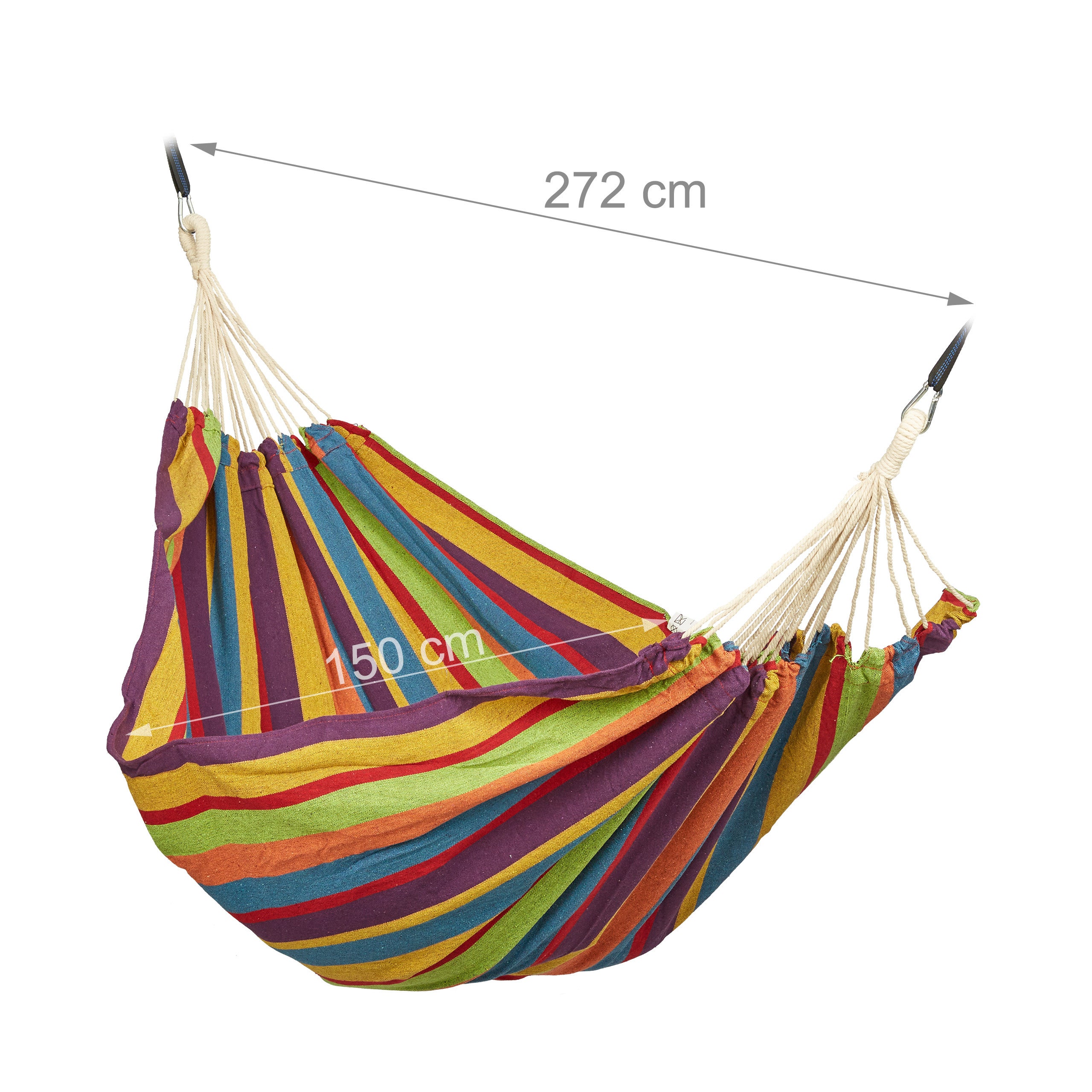 Hamac 300kg, 2 pers., Jardin Extérieur, Suspendu, Intérieur, Coton, Transportable, 150x272 cm, multicolore, Relaxdays - 4