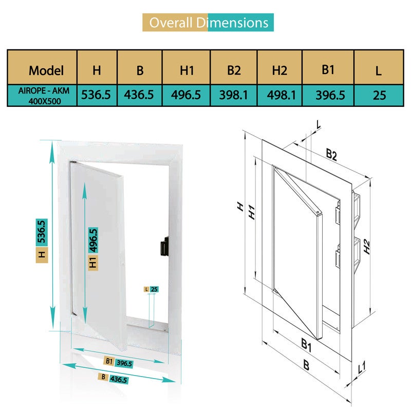 AIROPE Trappe de Visite 400x500 mm Acier, Fermeture Magnétique, Ouverture Gauche/Droite, Panneau d’Accès pour Eau, Mur, Baignoire, Fusibles, Fils - 2