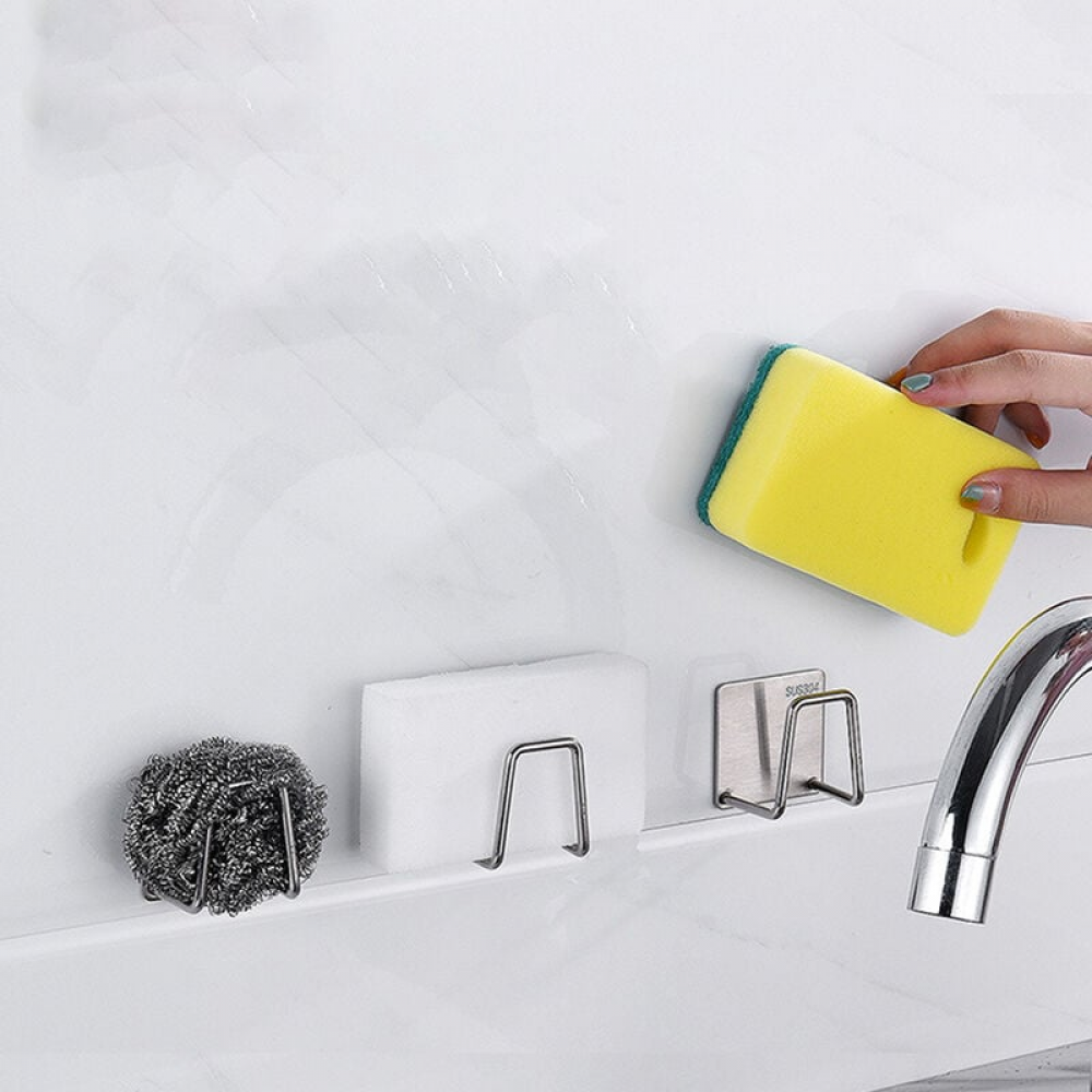 2 pezzi porta spugna per lavello da cucina, accessori in acciaio inossidabile, telaio in spugna impermeabile, non è necessario perforare, scolapiatti - 3