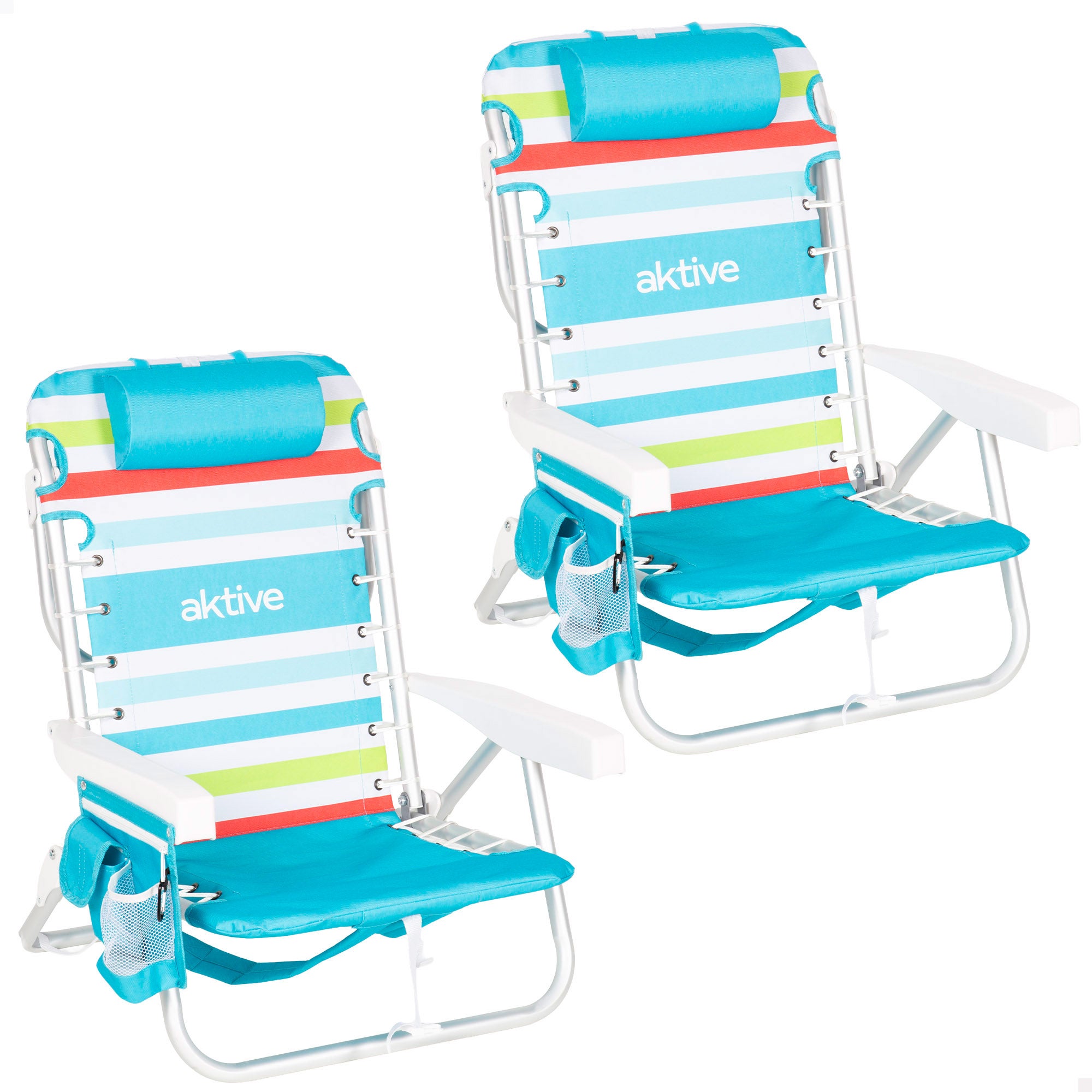 Pack 2 sillas playa media multiposición 50x53x77 cm multicolor con nevera y bolsillos