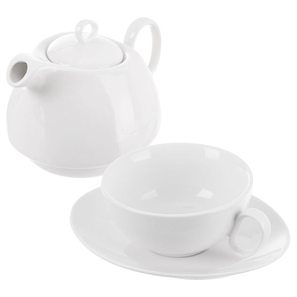 Dzbanek z filiżanką do herbaty porcelanowy biały MONA 3 el. - 3