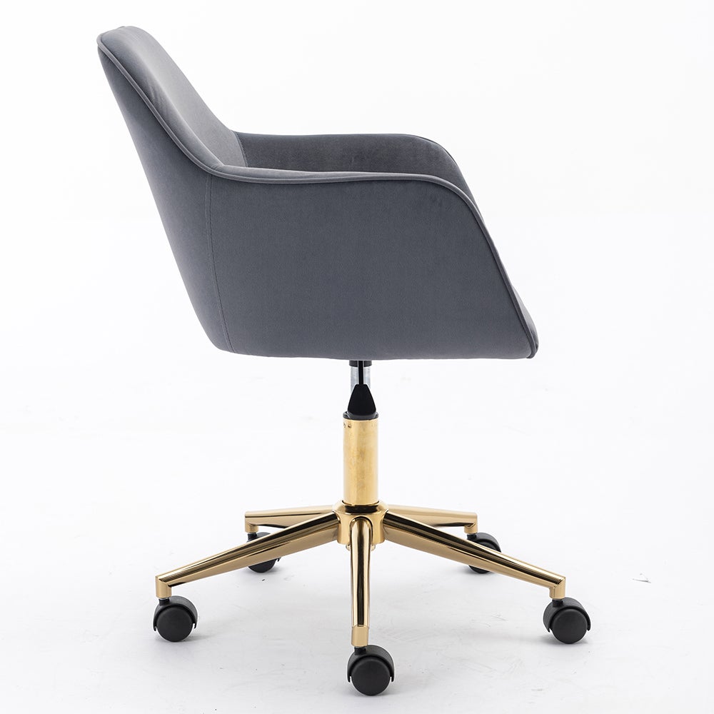 Chaise bureau velours pivotante réglable, pieds dorés, gris - 7