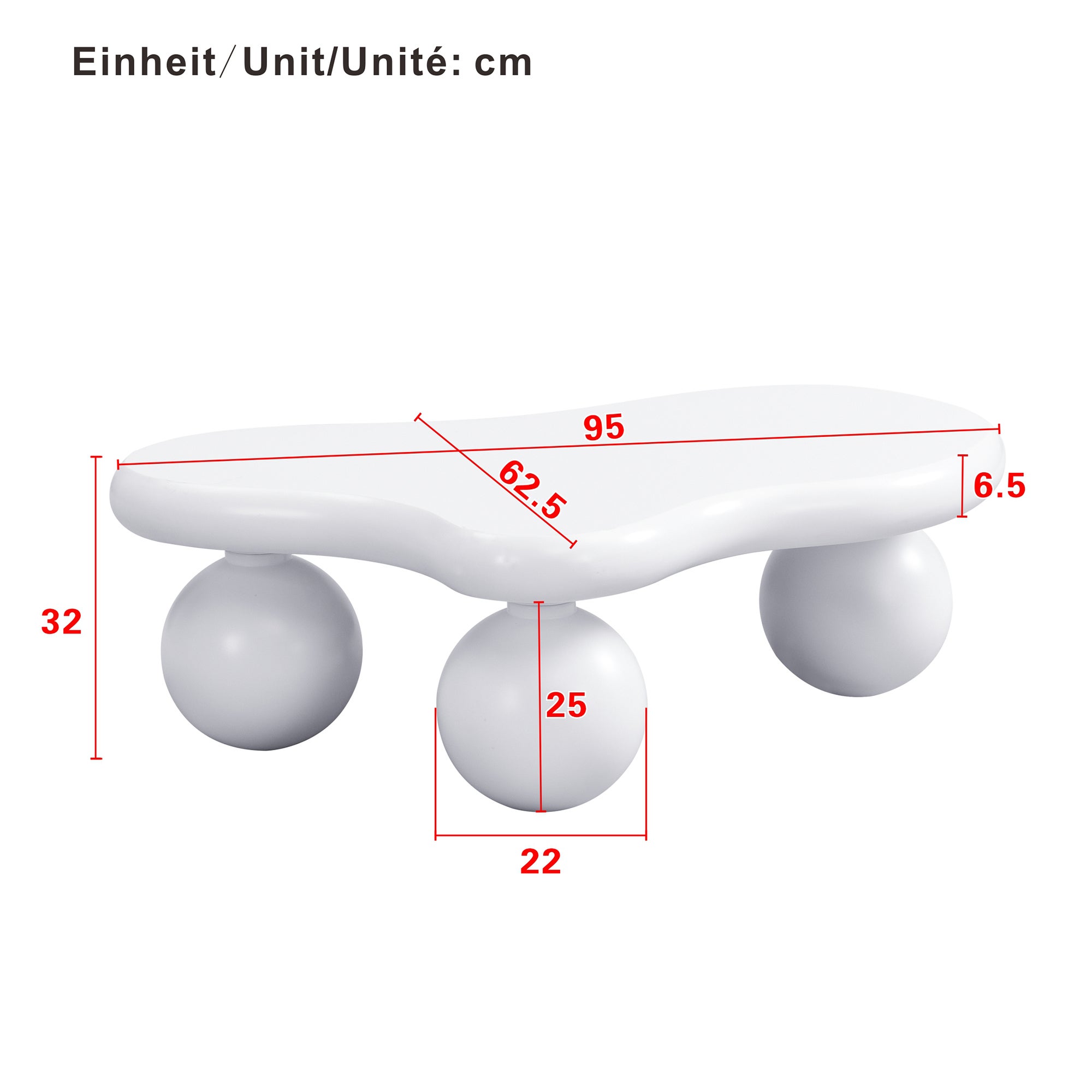 Table basse moderne en forme de nuage - 95 x 62.5 x 35 cm - MDF - LEDs 16 couleurs - Blanc - 4