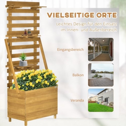 Jardinière surélevée avec treillis et 3 étagères, jardinière avec bac à fleurs pour plantes grimpantes en bois, marron 63x39x160cm - 7