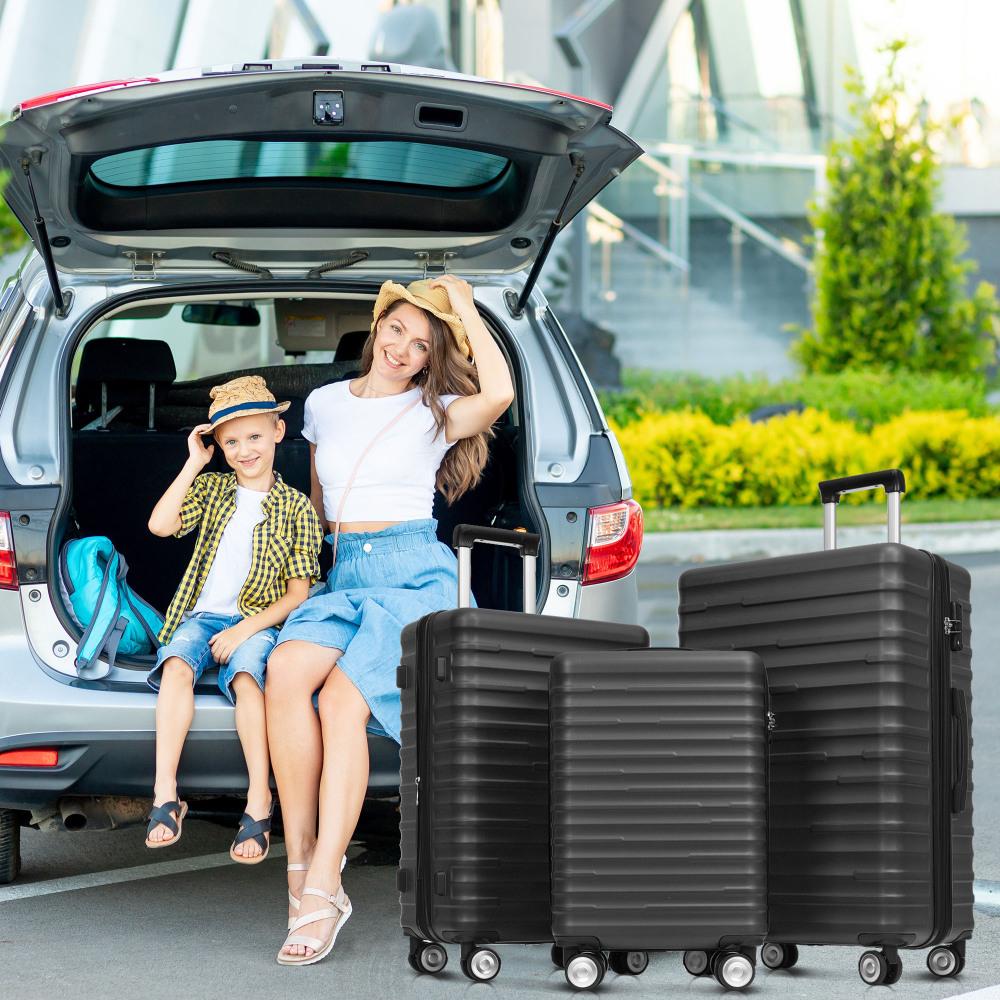 Set de maletas rígidas abs negro 3 tamaños impermeable tsa cerradura mango telescópico capacidad expandible equipaje viaje