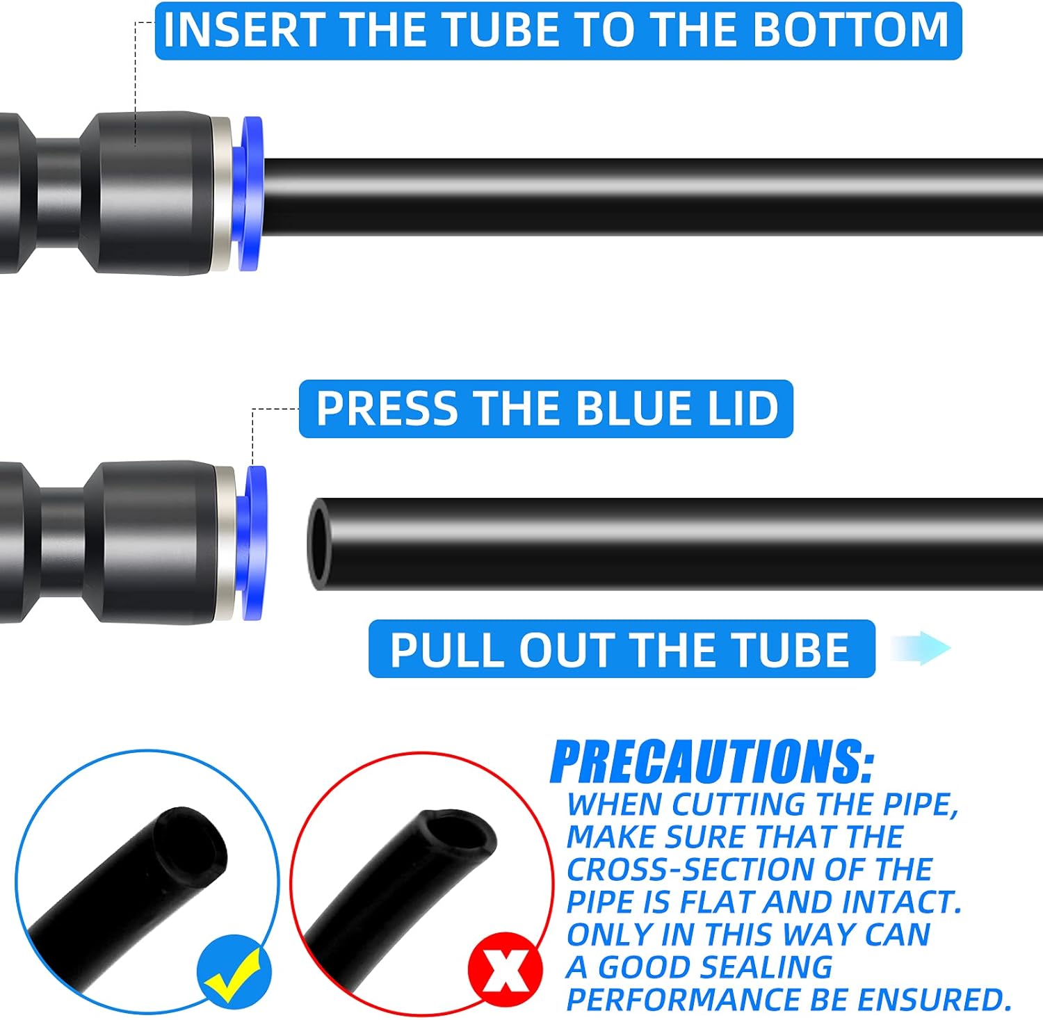 4 Pcs Bleu 8mm OD Droit Push To Connect Raccords (PU-8) LEMROE - 5