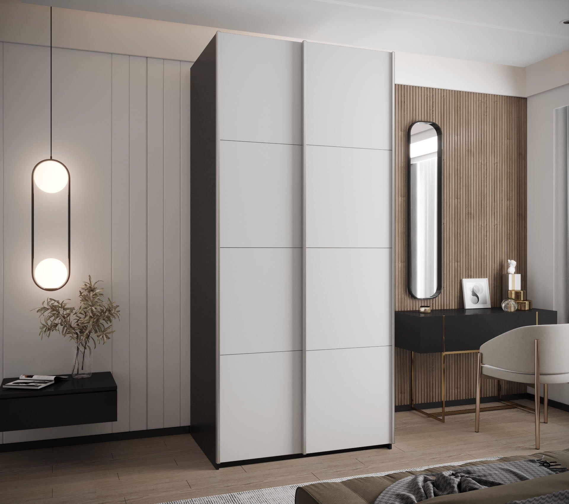 Szafa przesuwna wysoka Lux 1 120 x 64 x 245,5 cm czarny + biały + u. srebrny - Abiks Meble - 2