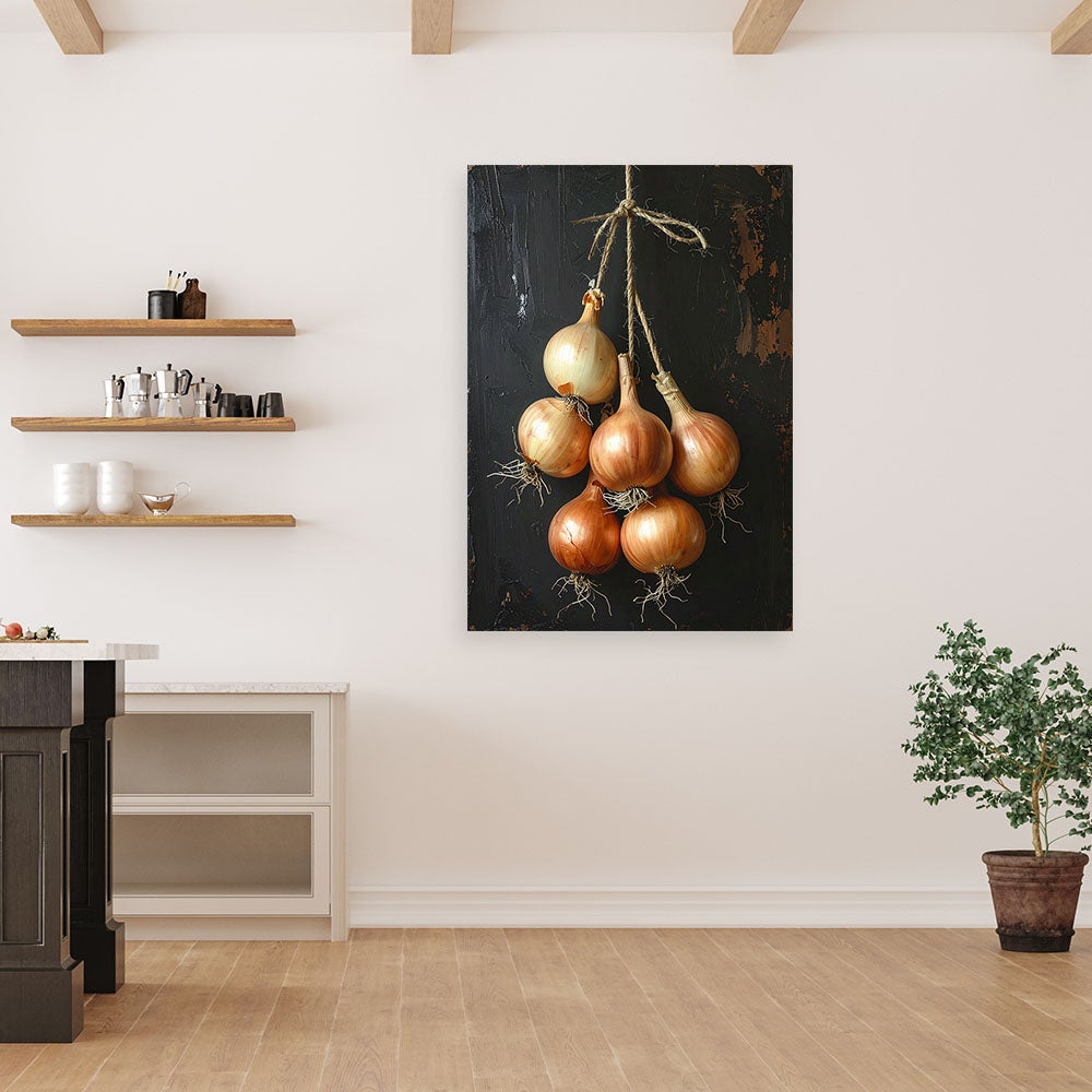 Obraz do kuchni restauracji baru jadalni, Wisząca cebula warzywa 60x90 - 2