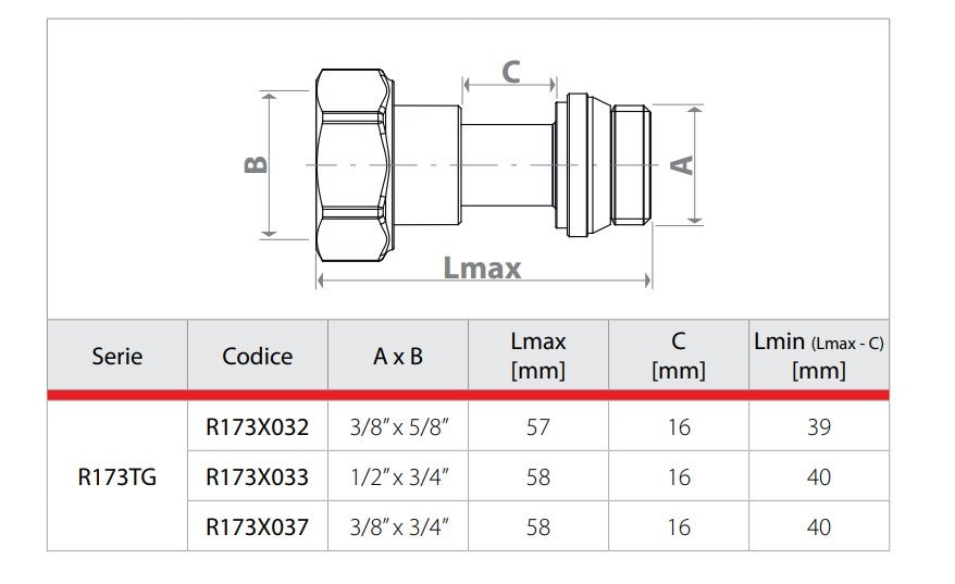 Rácor telescópico en latón cromado Giacomini R173TG - 1/2
